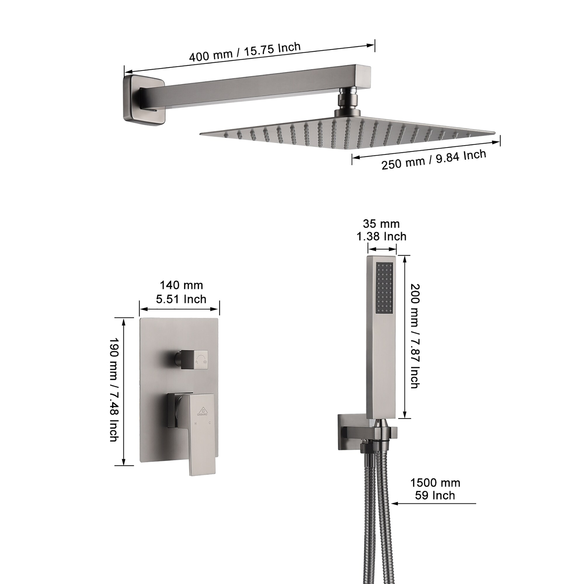CASAINC M6066-A-10-BN Showerhead-Bar-Panels - View #10