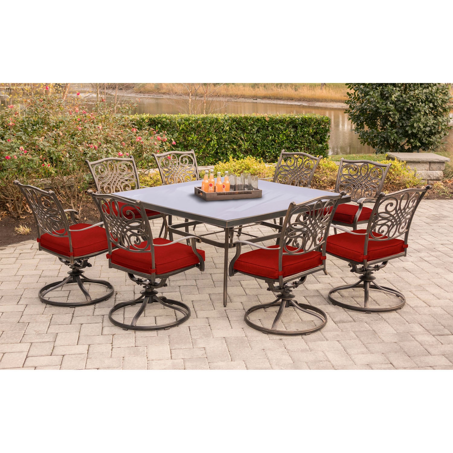 Hanover Traditions 9 Piece Bronze Patio Dining Set Aluminum Square