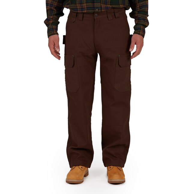 Smith's Workwear Men's Relaxed Fit Bark Brown Canvas Cargo Work Pants ...
