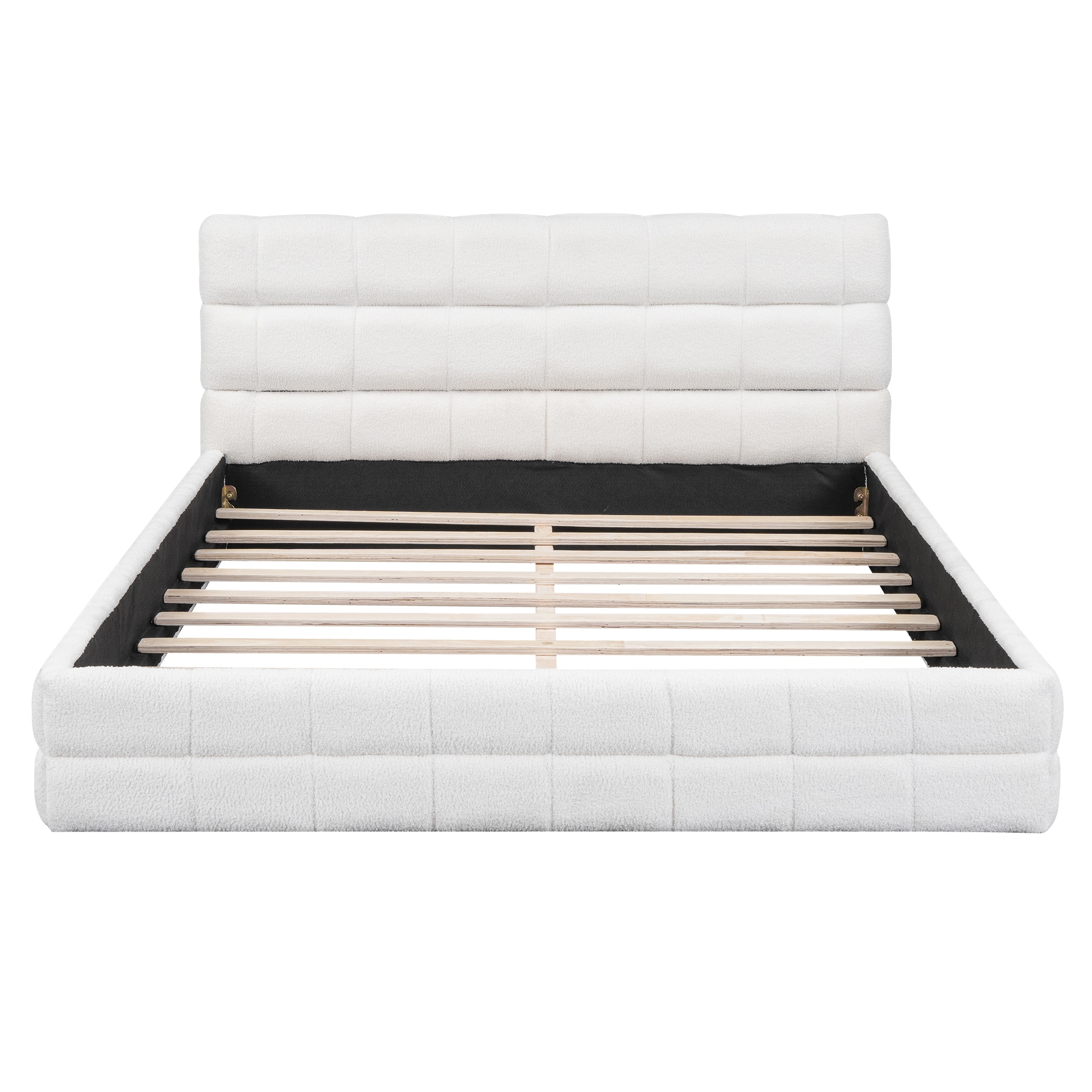 Bybafun Queen White Tufted Bed Frame with Headboard