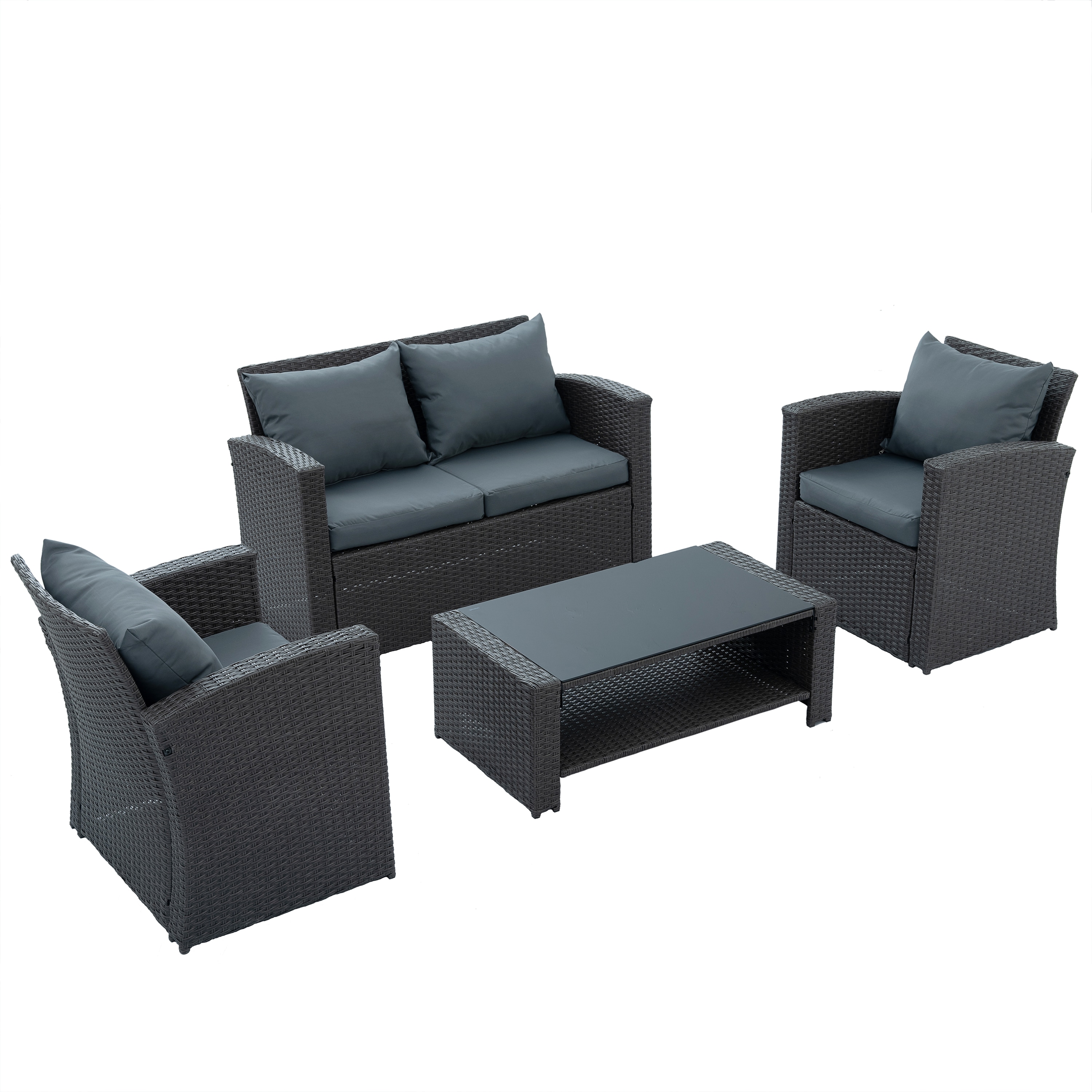 Mondawe 4-Piece Rattan Patio Conversation Set with Gray Cushions in the ...