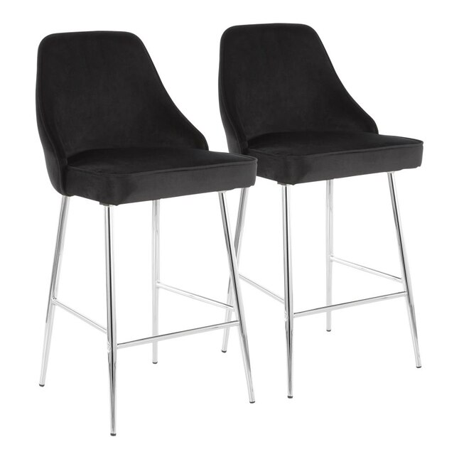 LumiSource Marcel Set of 2 Chrome, Black Velvet 37-in H Tall Upholstered Bar  Stool in the Bar Stools department at Lowes.com