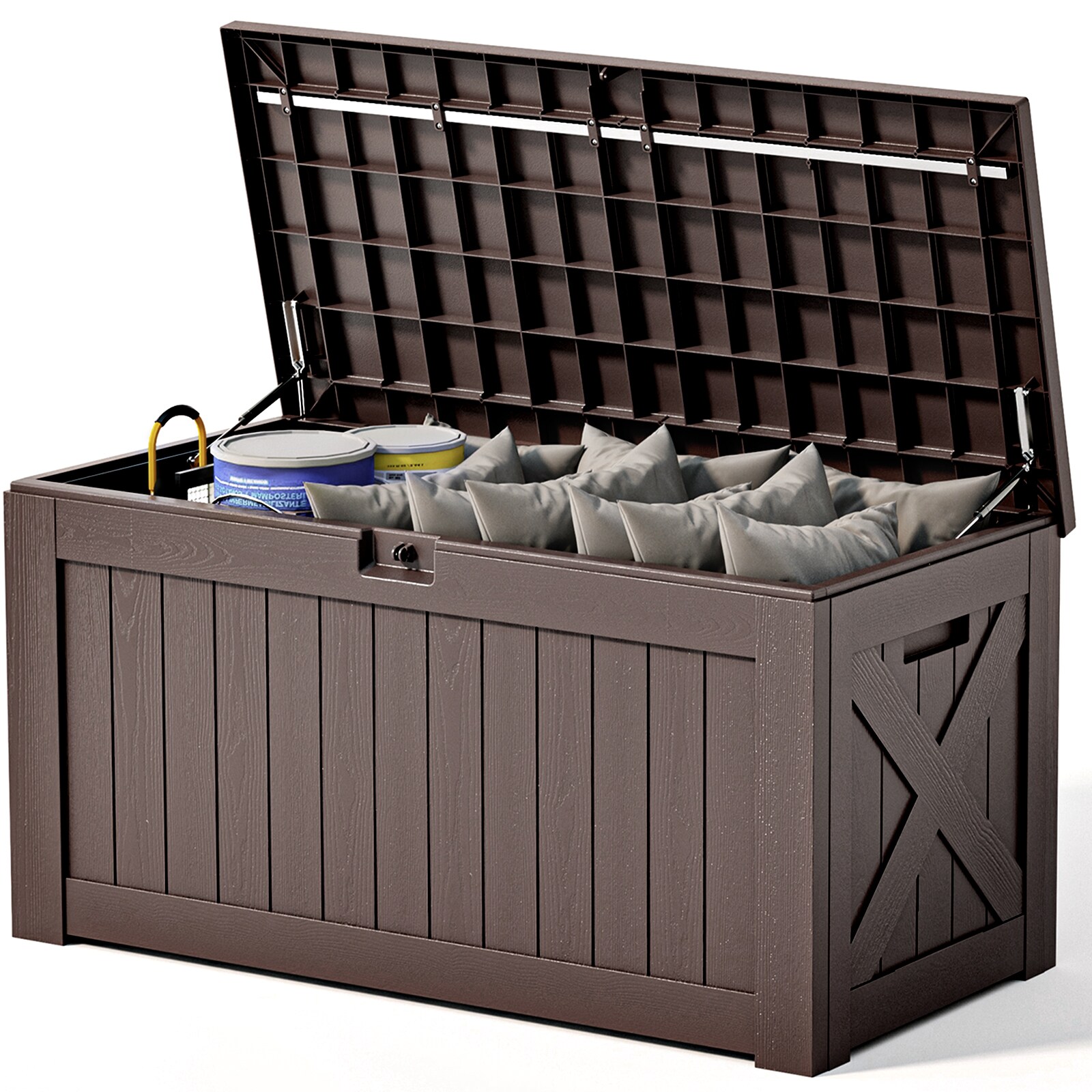 Patiowell 52-in L x 24-in 120-Gallon Dark Brown Plastic Deck Box in the ...