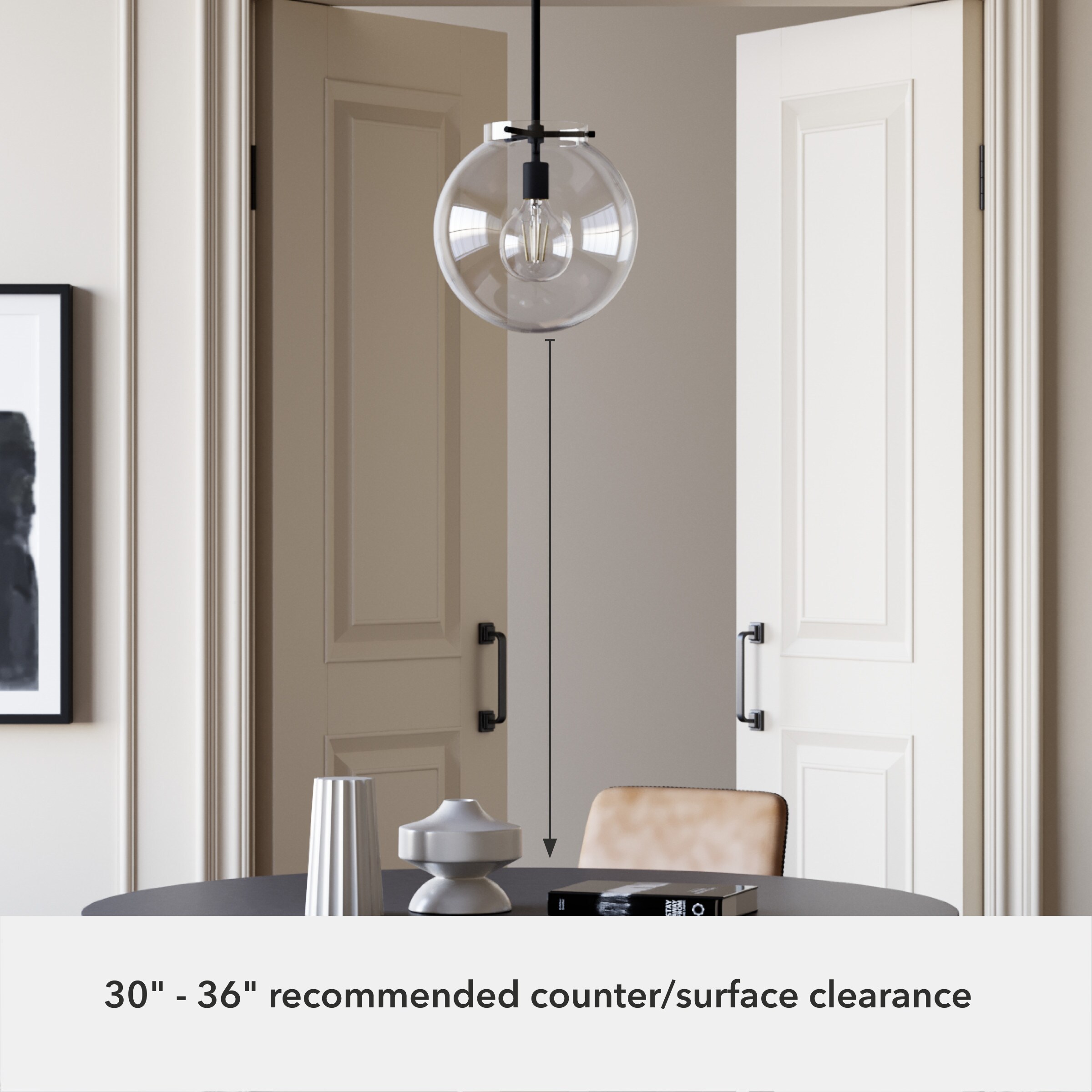 Black Iron and Clear Glass Globe Pendant Light