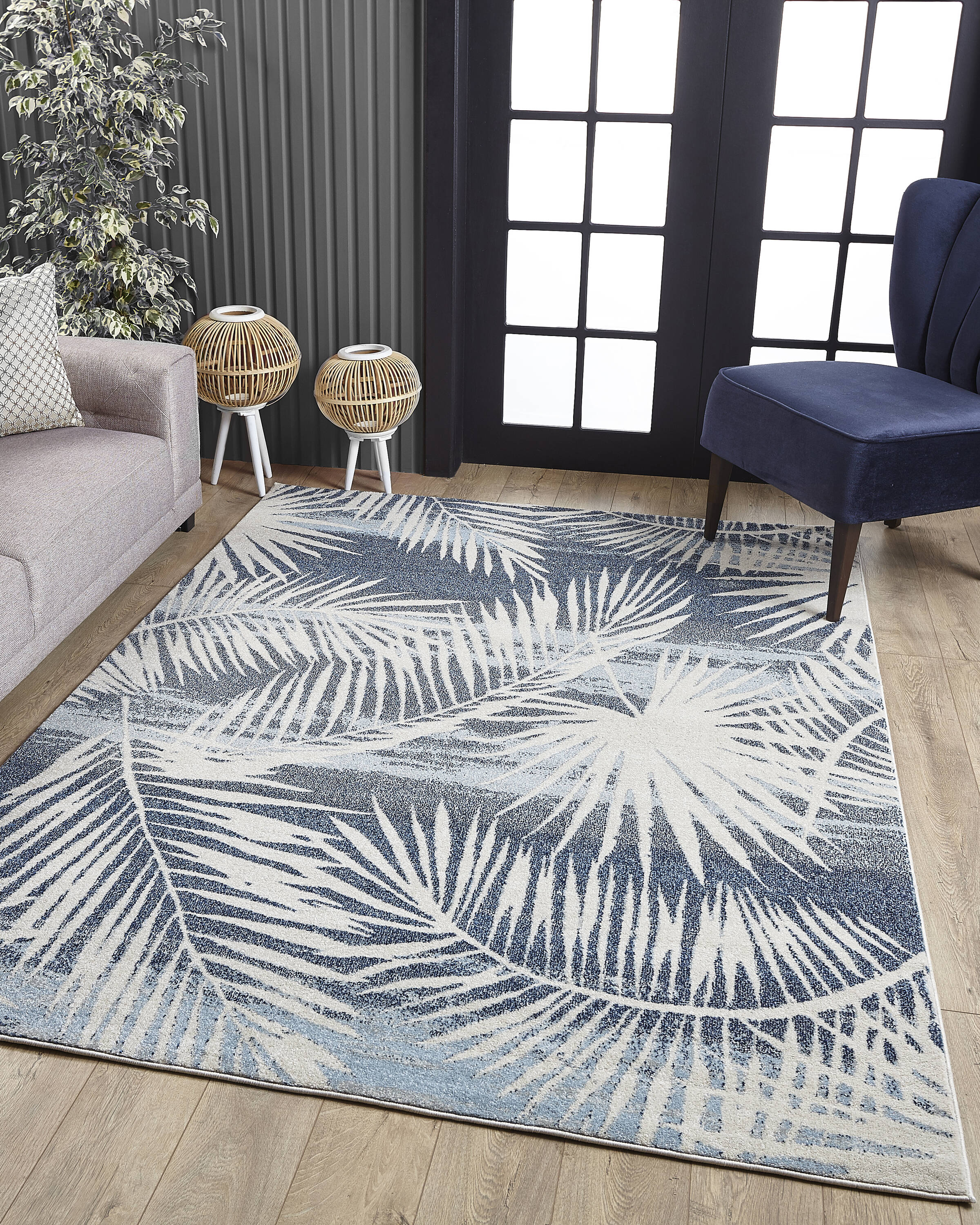 Everyday Woven EVE6276710X1010 8 x 10 (ft) Polypropylene Monochramatic Blue Rectangular Indoor Floral/Botanical Tropical Area rug