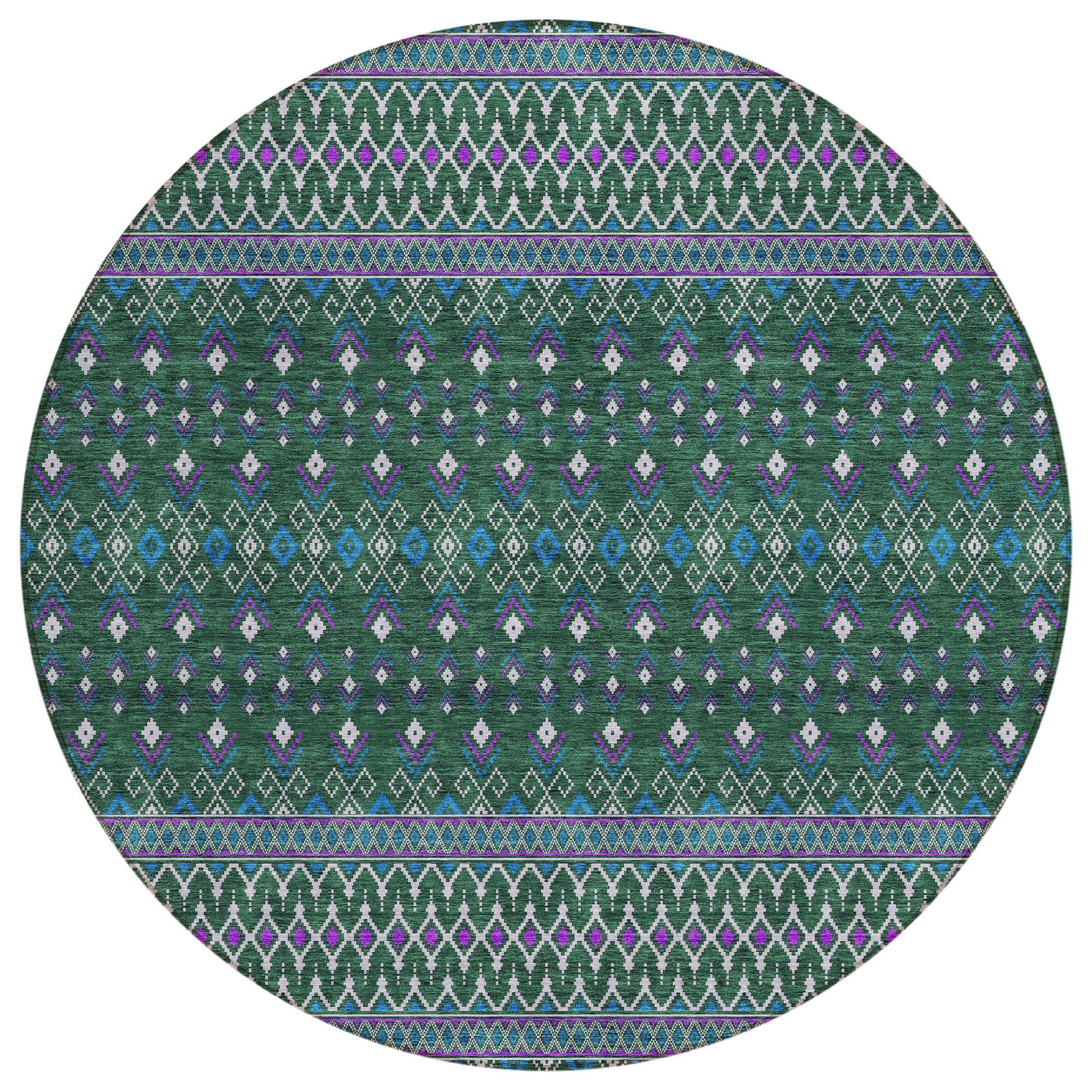 Addison Rugs ACN708GE8RO Chantille ACN708GE 8 x 8 (ft) Polyester Green Round Indoor/Outdoor Geometric Machine washable Area rug
