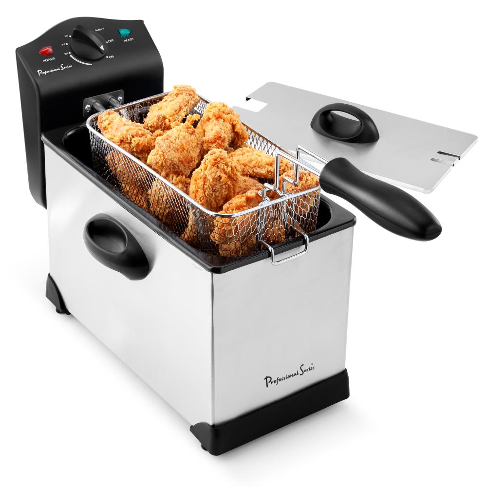 Electric Deep Fryer- 3 Fry Baskets 1 Large and 2 Small for Dual Use- at Home Stainless Steel Hot Oil Cooker by Classic Cuisine (4 Liter)