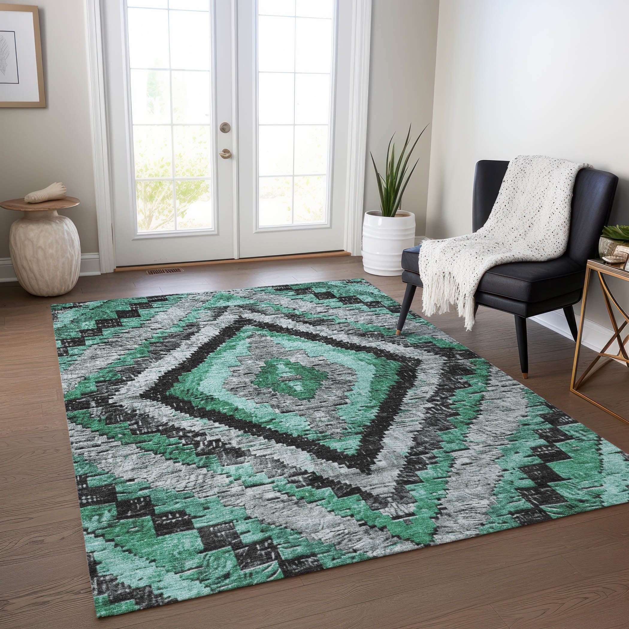 Addison Rugs ACN1890SF8X10 Chantille ACN1890SF 8 x 10 (ft) Loomed Polyester Seafoam Rectangular Indoor/Outdoor Geometric Machine washable Area rug