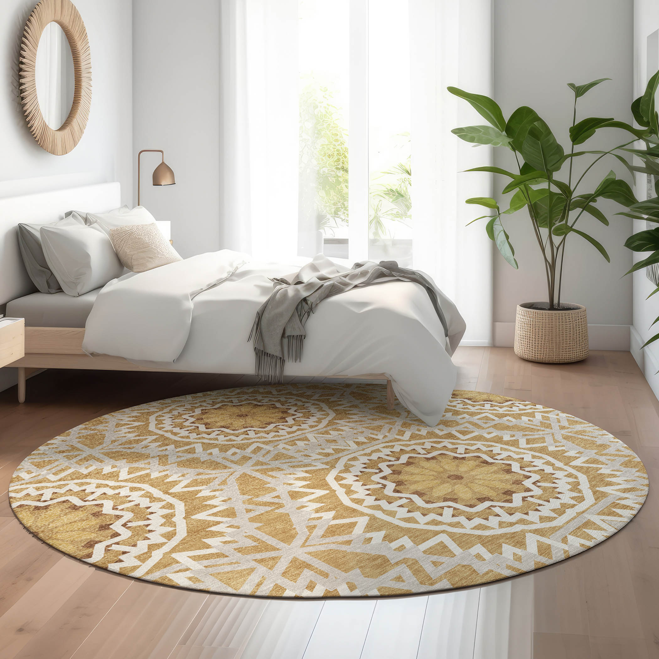 Addison Rugs AMF619GO8RO Mayfield AMF619GO 8 x 8 (ft) Loomed Polyester Gold Round Indoor Geometric Machine washable Area rug