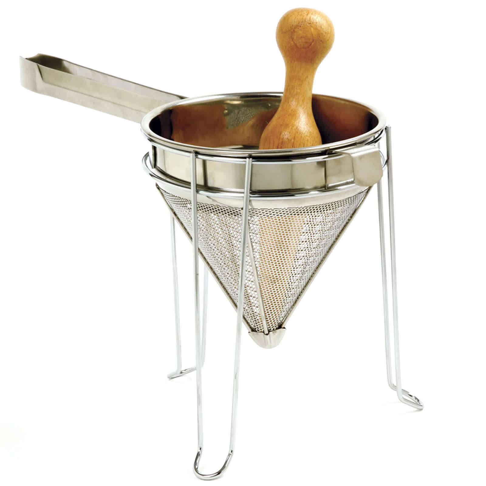 Norpro  Stainless Steel Chinois with Chromed Steel Stand and Rubberwood Pestle 3 Piece Set