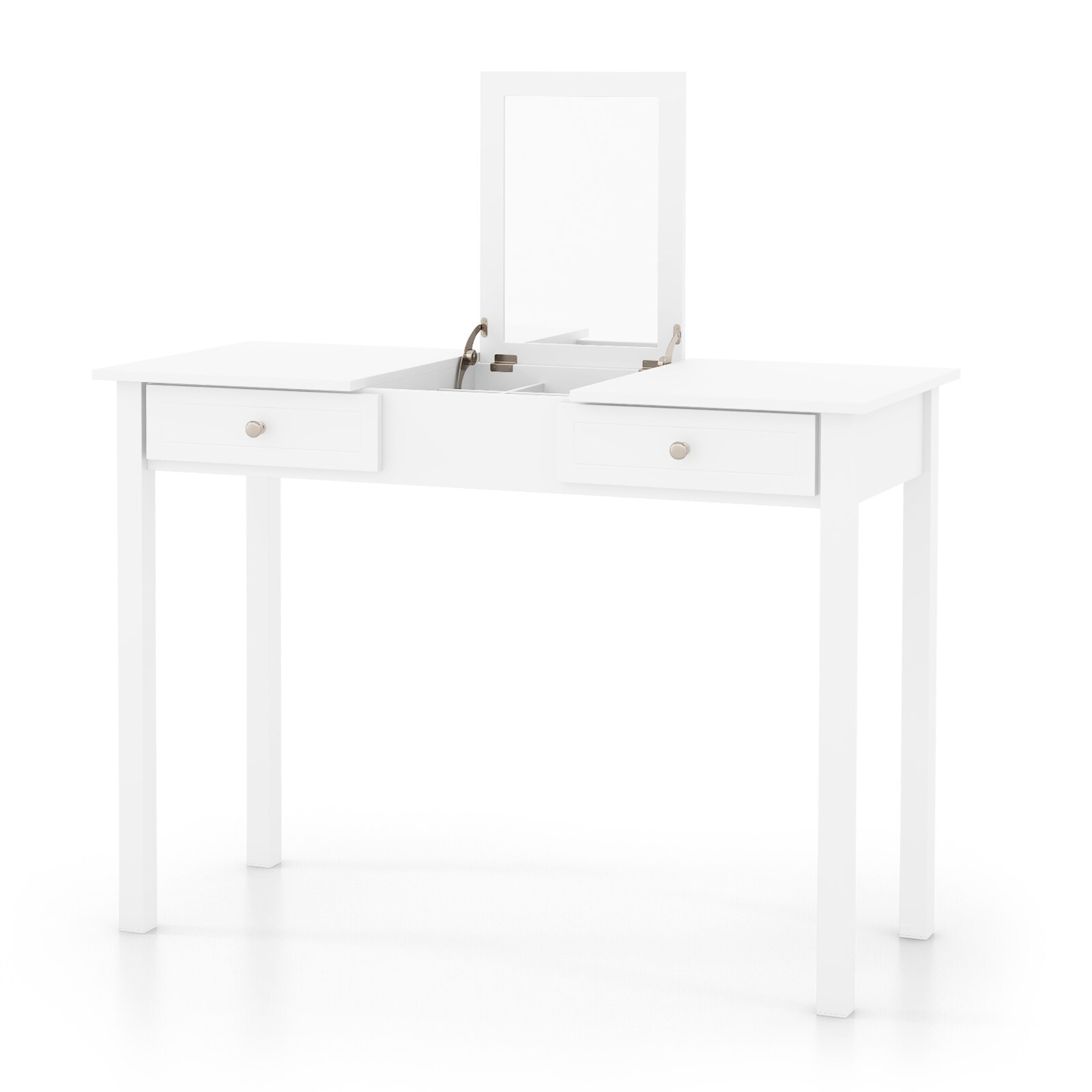 Slickblue D-CO-HW47011VJ 44-In White Flip-Top Makeup Vanity with Storage Drawers and Hidden Compartments for Bedroom or Dorm