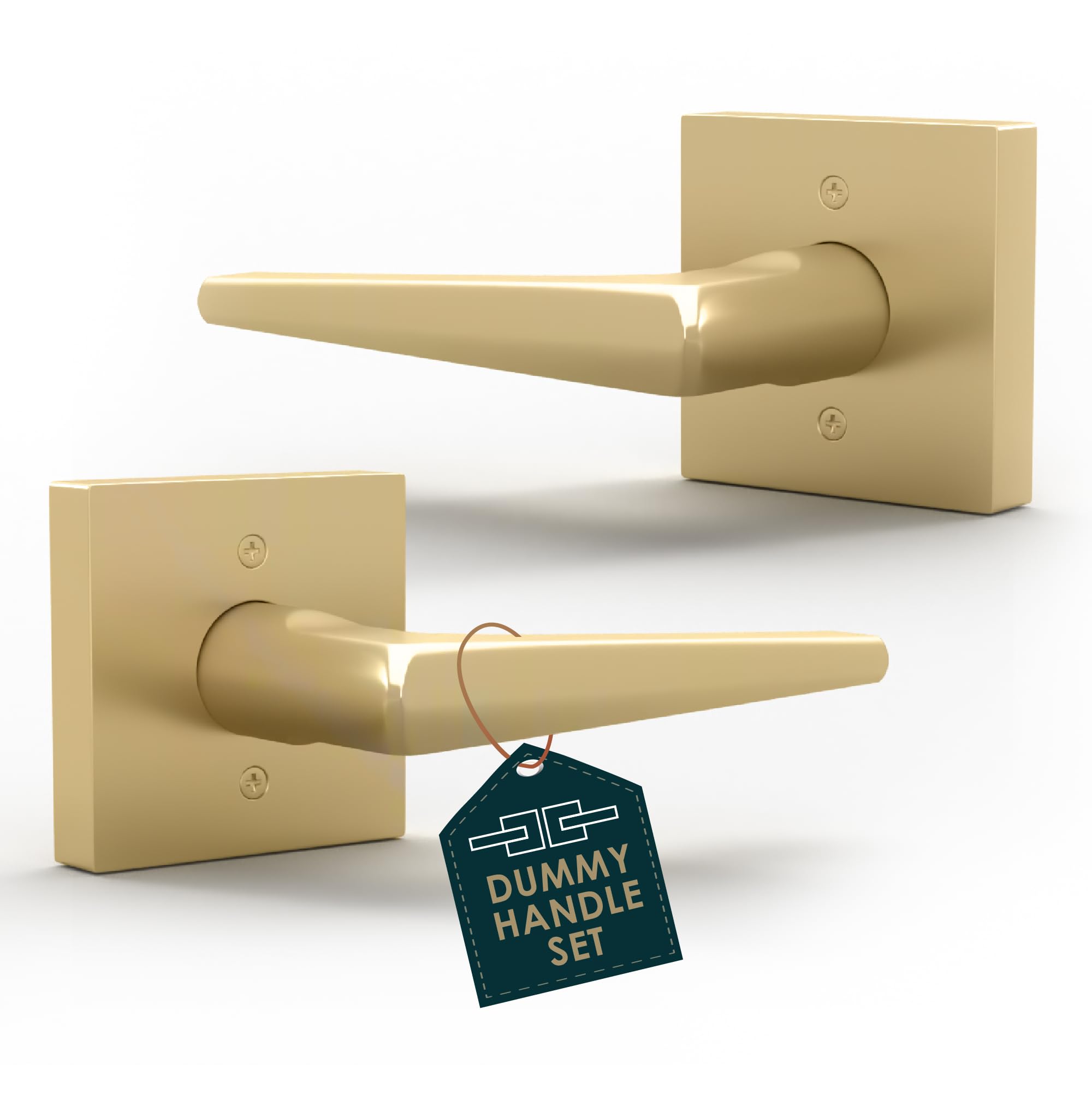 Mega Handles  Schein Dummy Door Handles - 2 Pack Heavy Duty Gold Door Handle Non-Turning Door Handle for Hallway Closet and French Doors Single Side Fits All Standard Doors - Satin Brass