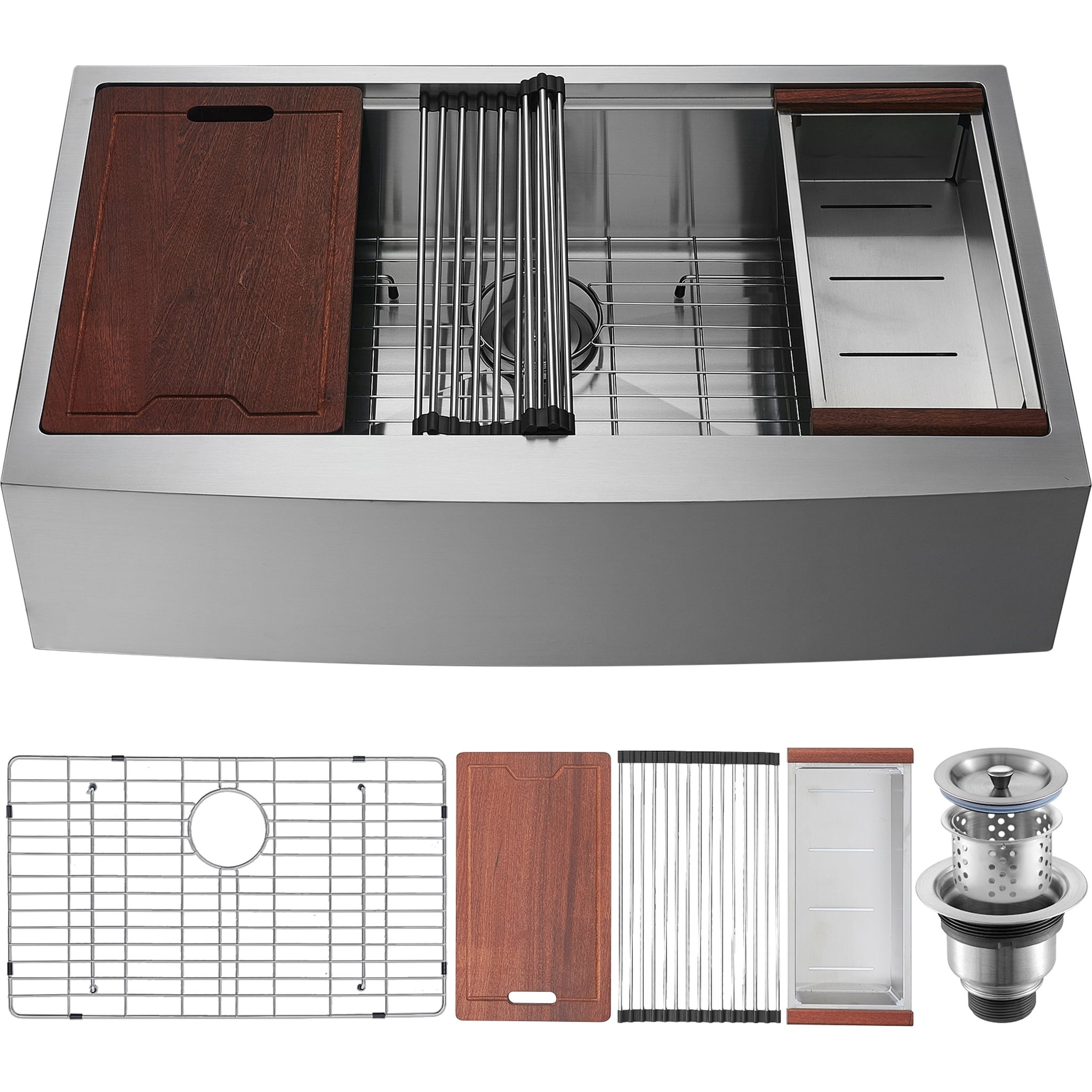 Rbied 30in Farmhouse Kitchen Sink 304 Stainless Steel Drop In Top Mount Single Bowl Workstation Sink with Ledge Accessories