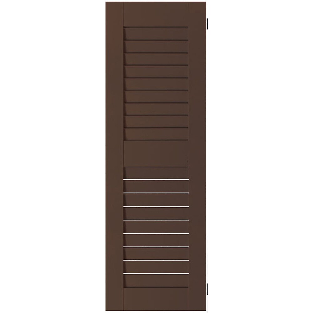 Ekena Millwork RWL18X030TBW 18-in W x 30-in H Tudor Brown Paintable/Stainable Louvered Wood Exterior Shutters ( 2 -Pack )