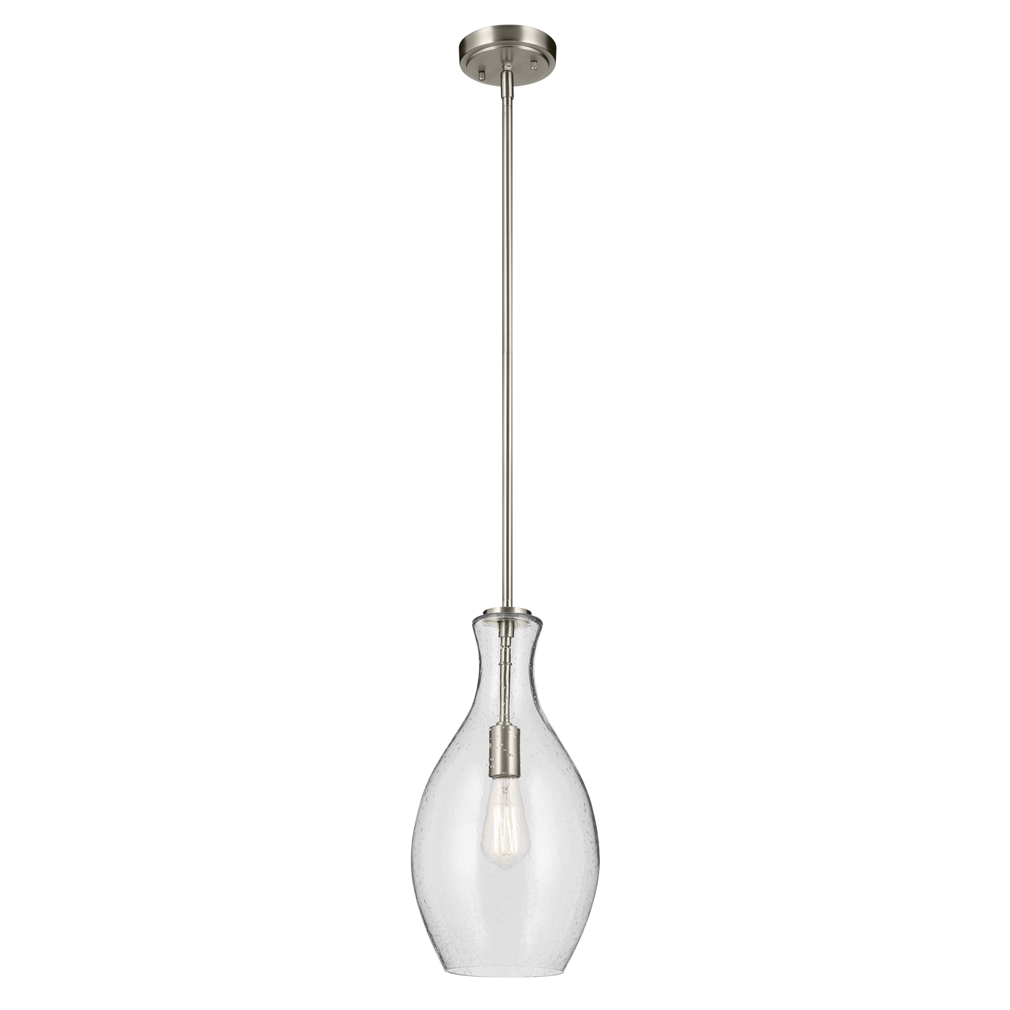 Kichler 42047NICS Everly 1 -Light Brushed Nickel Modern/contemporary Seeded glass Bell Small Hanging Pendant light