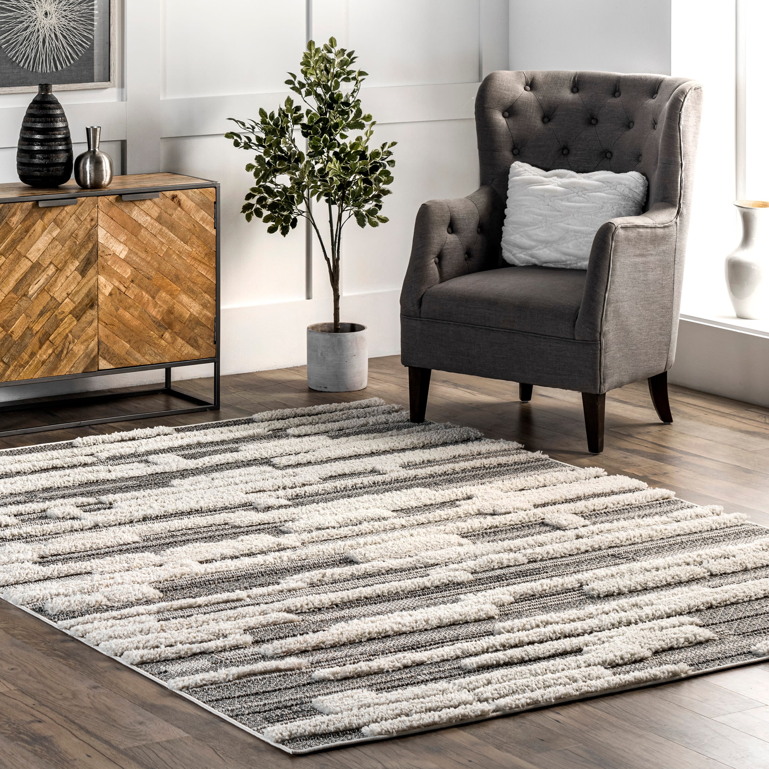 nuLOOM Kaira 8 X 10 (ft) Gray Indoor Stripe Area Rug at Lowes.com