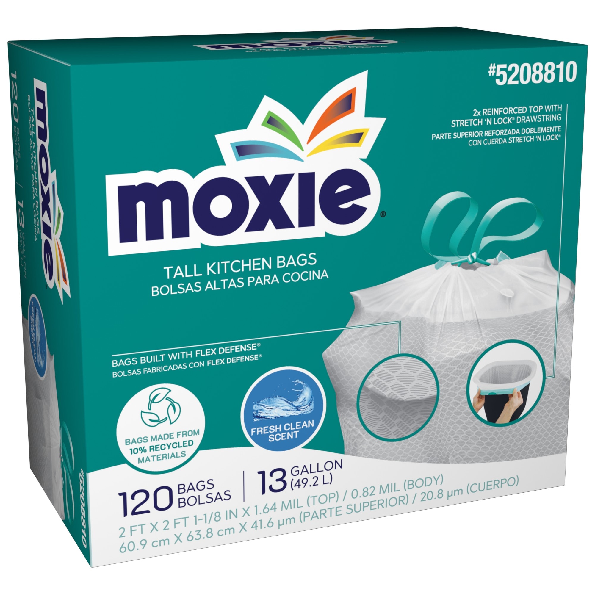 MOXIE LWMR13XHFN120WF 13-Gallon Fresh Clean Scent White Indoor Plastic Kitchen Drawstring Trash Bag 120 -Count