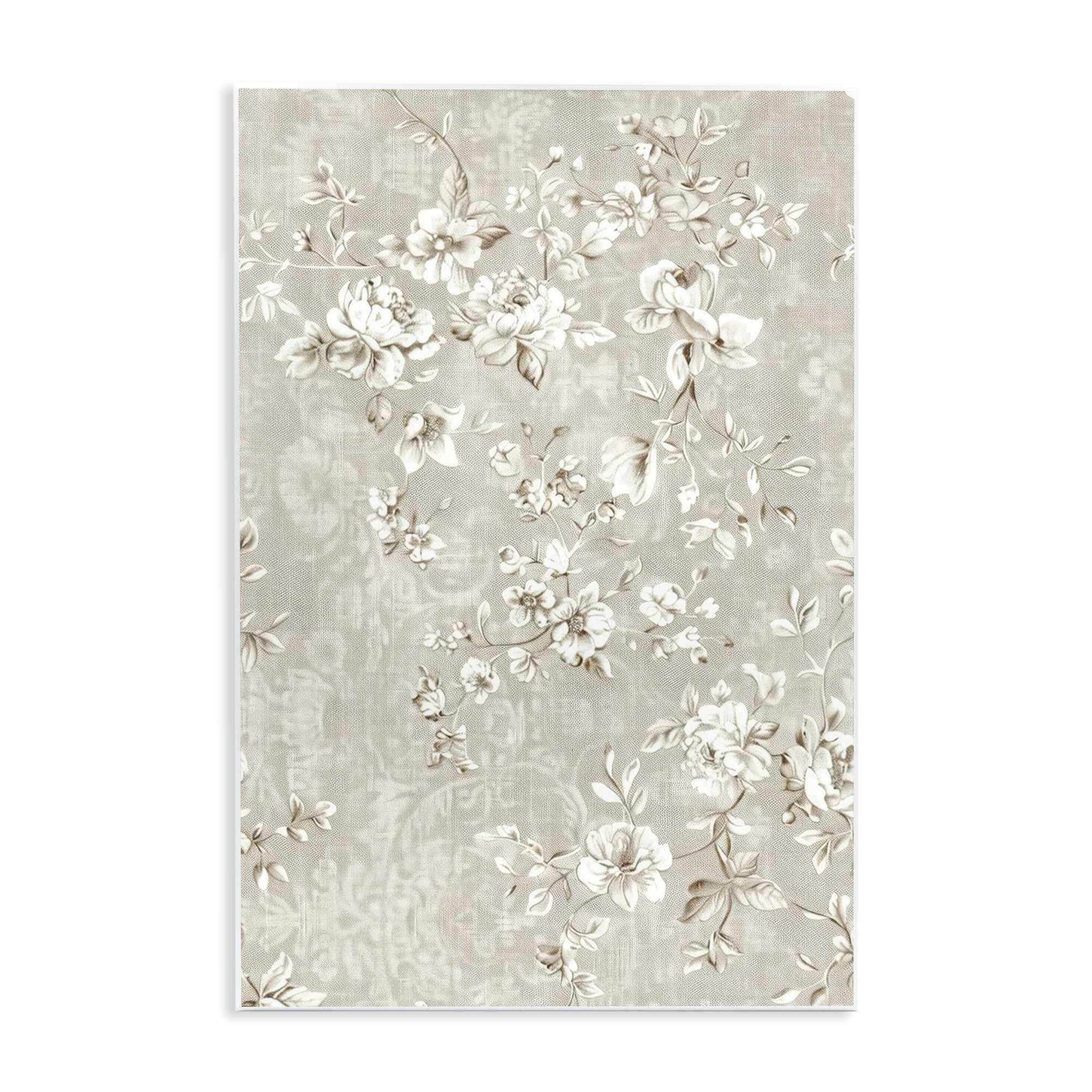 Stupell Industries BT-861-WD-10X15 White Flowers over Damask Wall Plaque Art By LSR Creative Studio 10 x 15