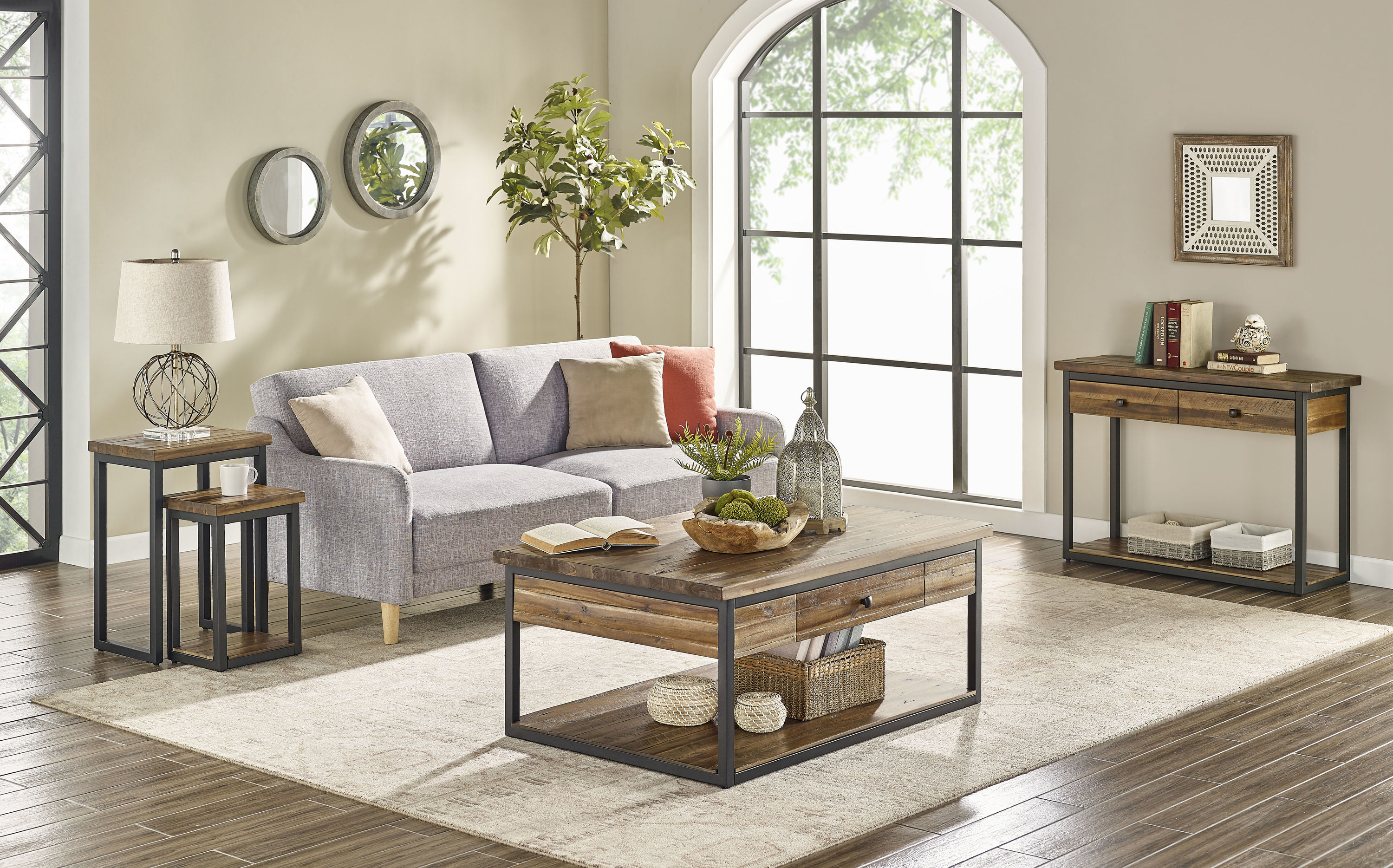 Claremont 48" Rustic Wood Coffee Table with Drawer and Shelf