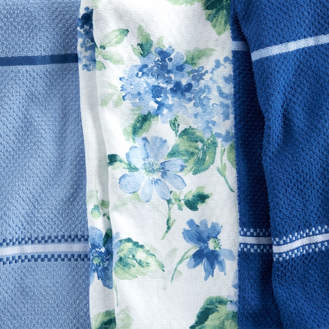 Martha Stewart Amber Floral Cotton Blue/Green Oven Mitt and Pot Holder (Set of 2)