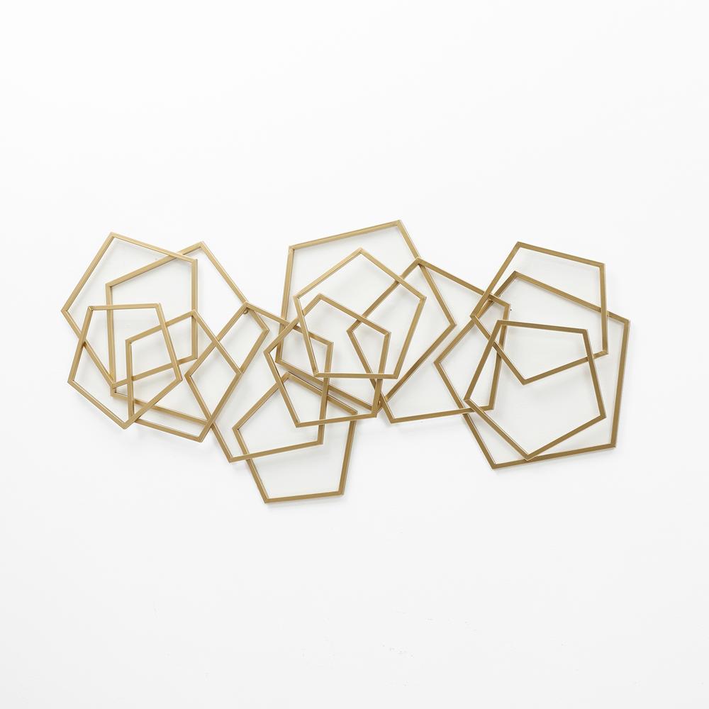 LuxenHome Gold Iron Abstract Geometric Wall Sculpture, 47.4-Inch Wide