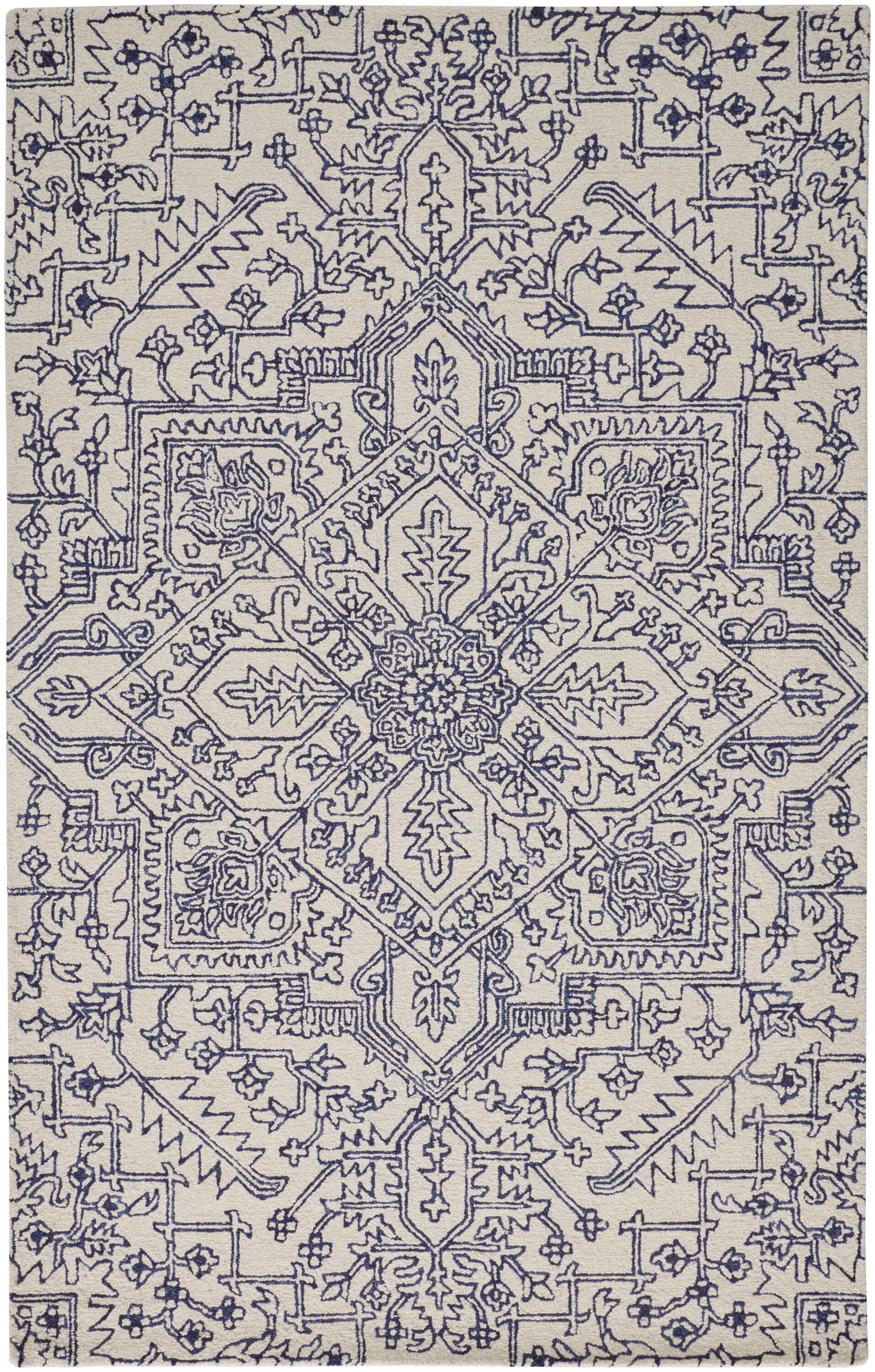 Room Envy 869R8778IVYNVYF00 8 x 10 (ft) Tufted Wool Ivory/Blue Rectangular Indoor Medallion Area rug