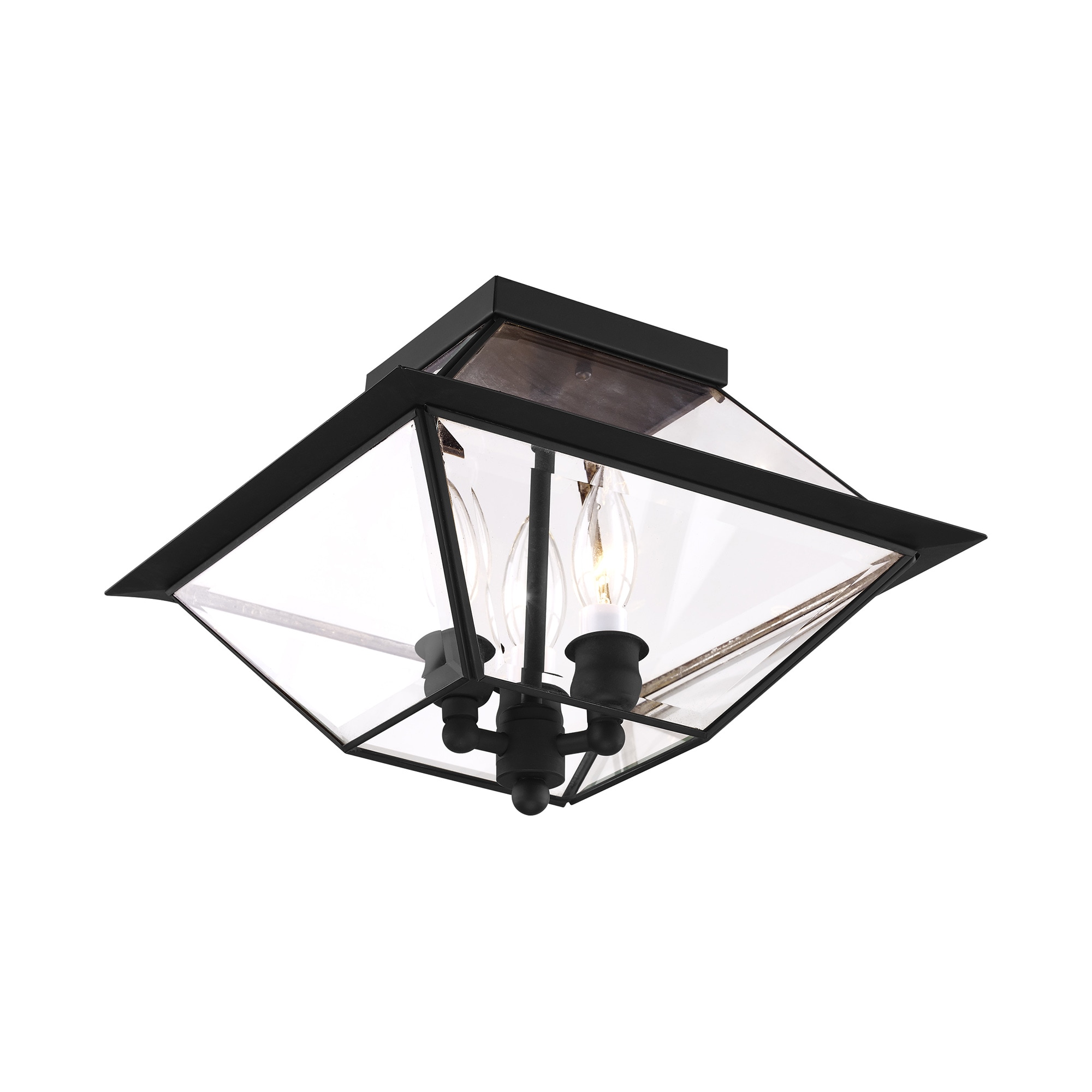Charleston Romance Black Brass 3-Light LED Flush Mount with Clear Beveled Glass