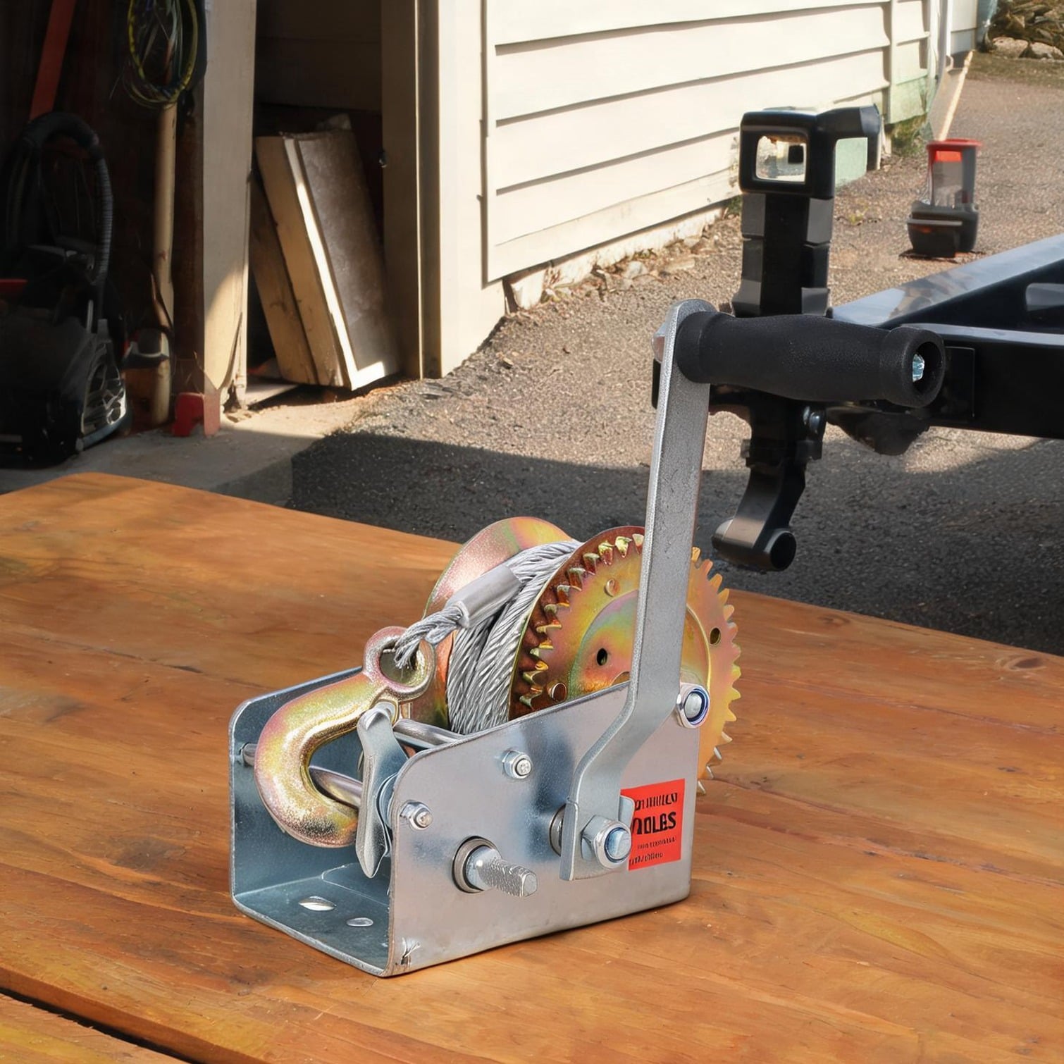 Watnature Silver-Tone Manual Hand Winch with Steel Cable for Trailer and Boat Towing