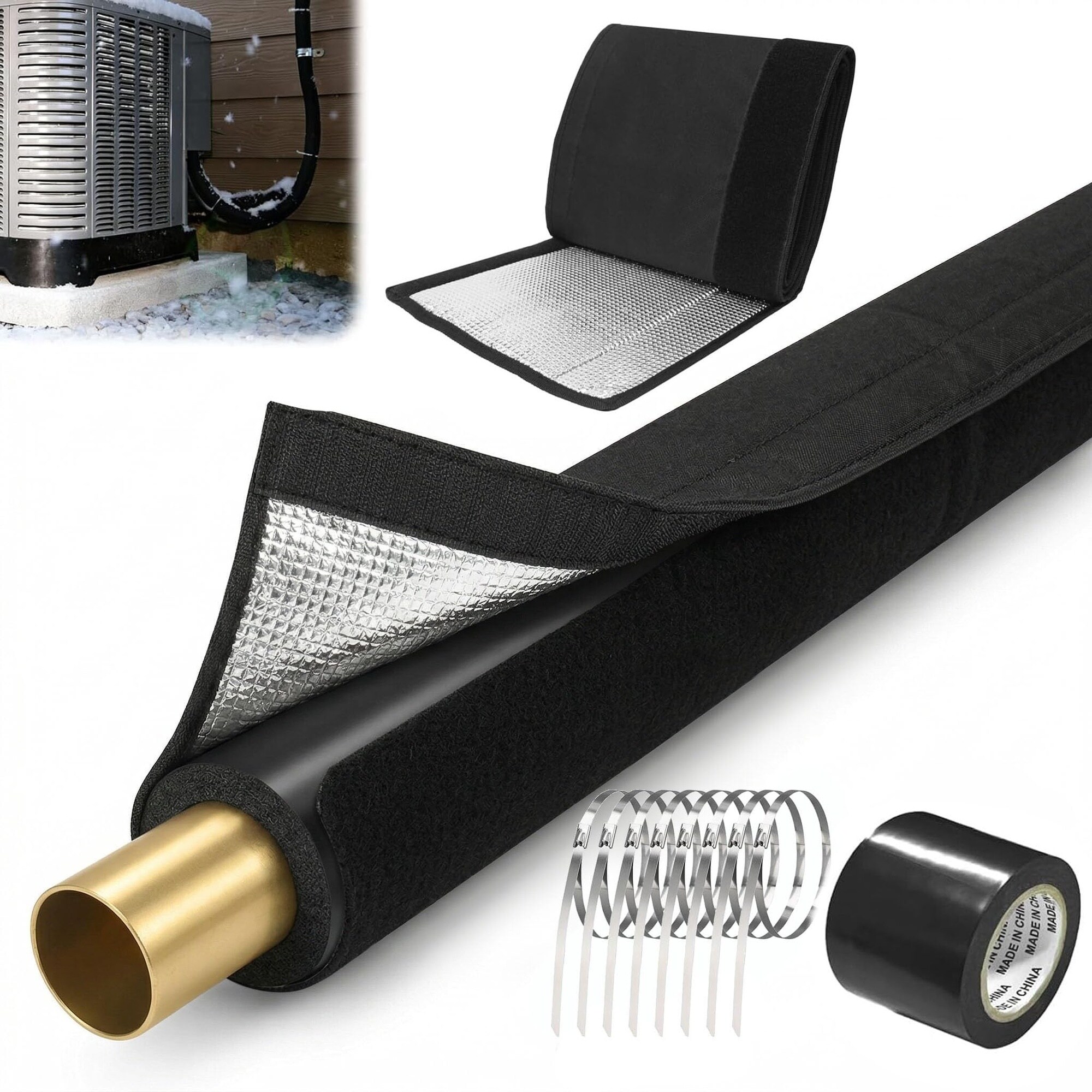 JVFCXXV  Three Layer HVAC Copper Pipe Insulation Cover 600D Oxford Fabric 72 by 10.2 in Flexible Wrap for Outdoor and Indoor AC Pipe Protection