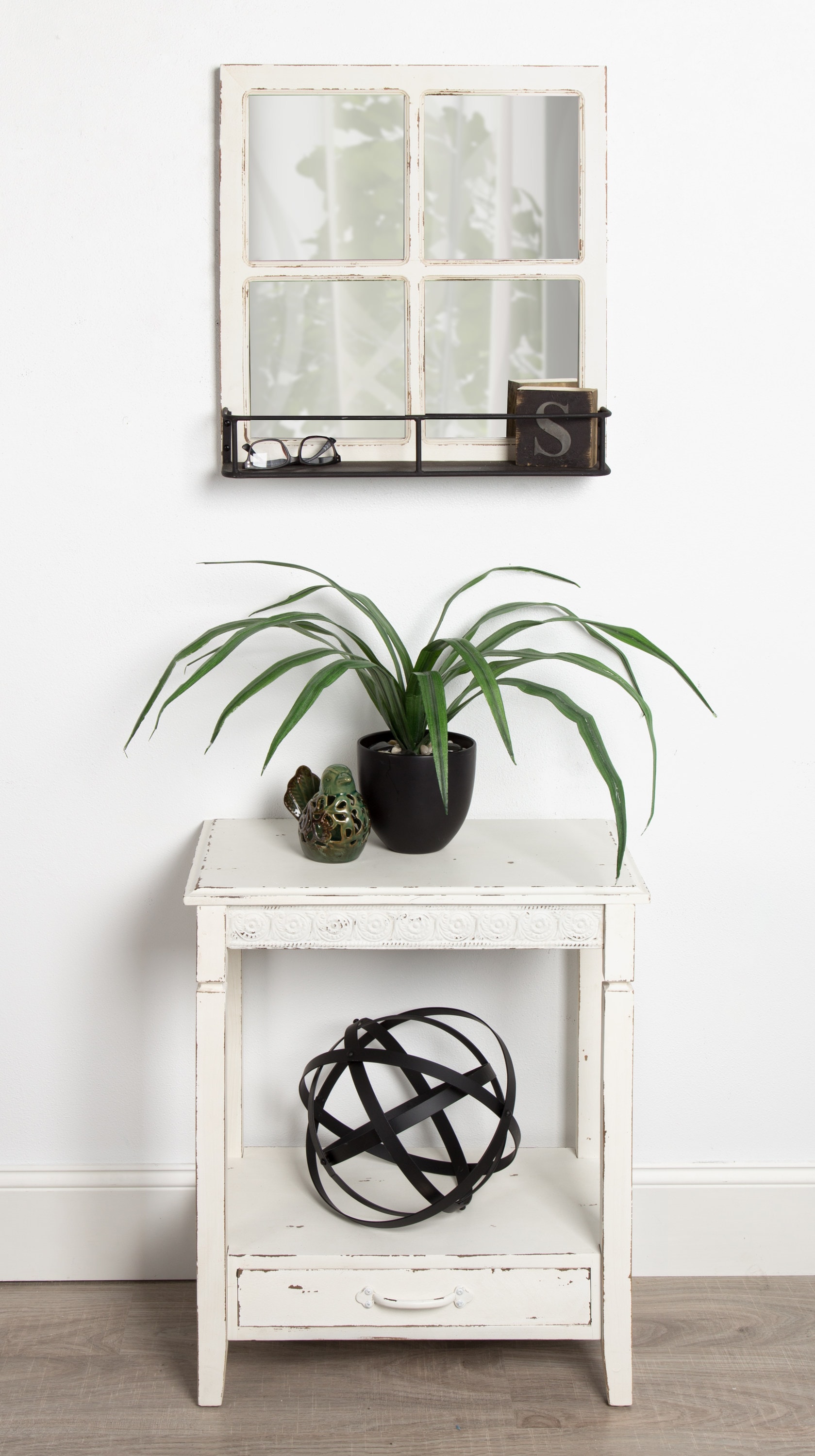 Cottage Charm White Wood Side Table with Storage, 29.91x19.35 in