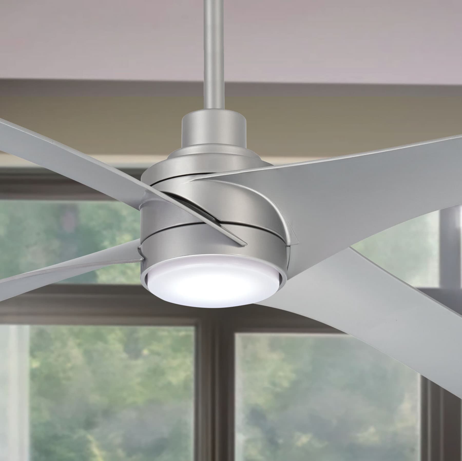 Minka Aire F543L-SL Swept 56-in Silver with Silver Blades Ceiling Fan With Light - Remote Included ( 4 -Blade )
