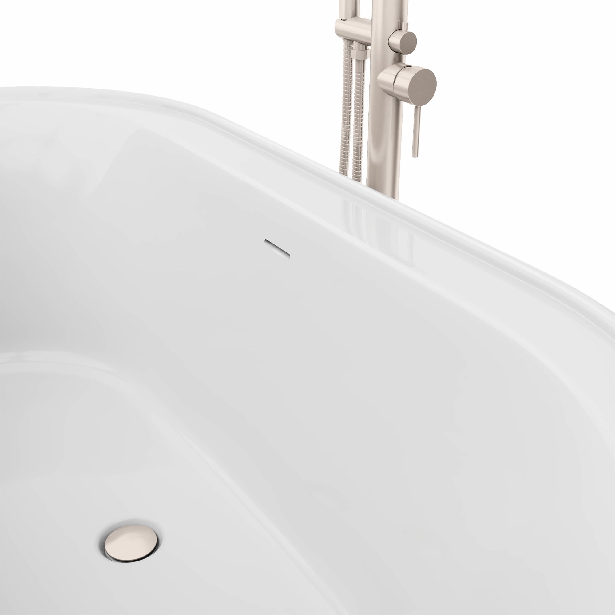 Encore White Freestanding Acrylic Bathtub with Brushed Nickel Drain
