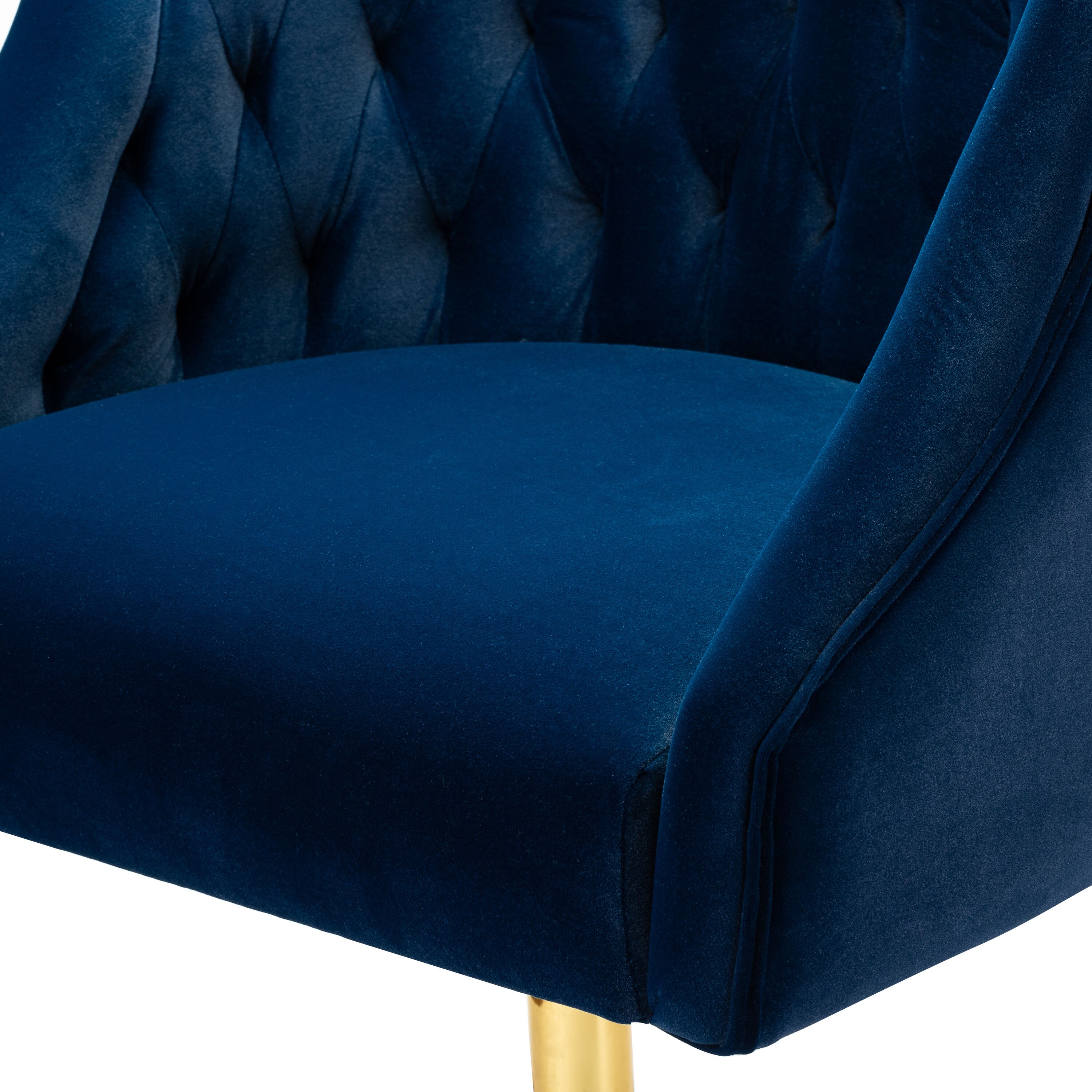 Navy Velvet Ergonomic Swivel Task Chair with Gold Legs