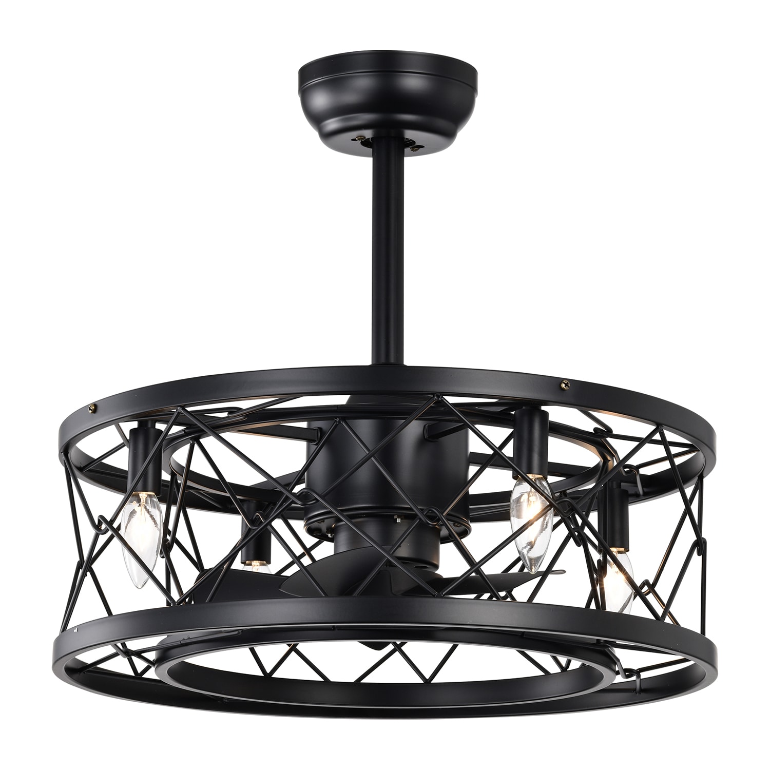 SINOFURN SYA570001BK 20-in Black with Black Blades Fandelier Ceiling Fan With Light - Remote Included ( 5 -Blade )
