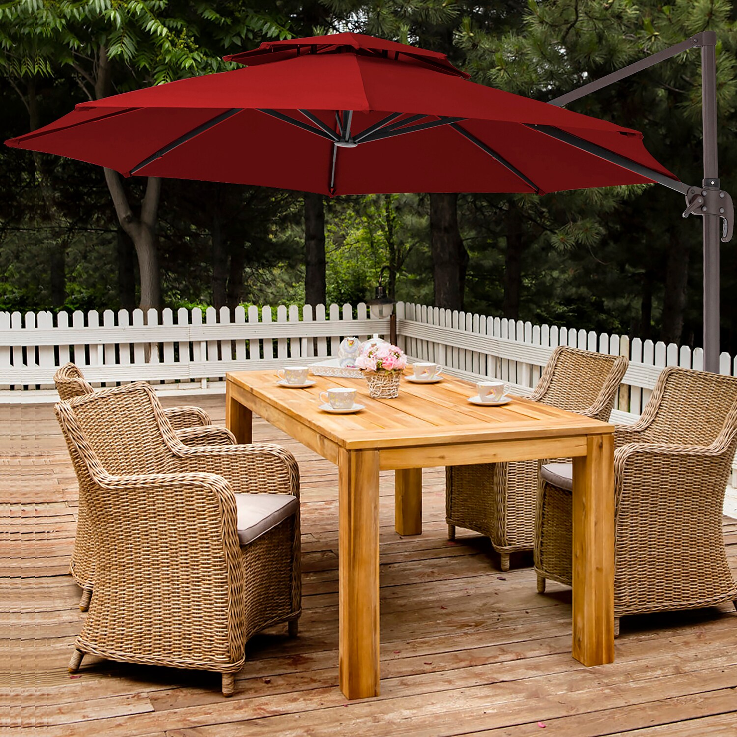 JEAREY 9 Ft Red Round Offset Patio Umbrella With 360 Degree Rotation ...