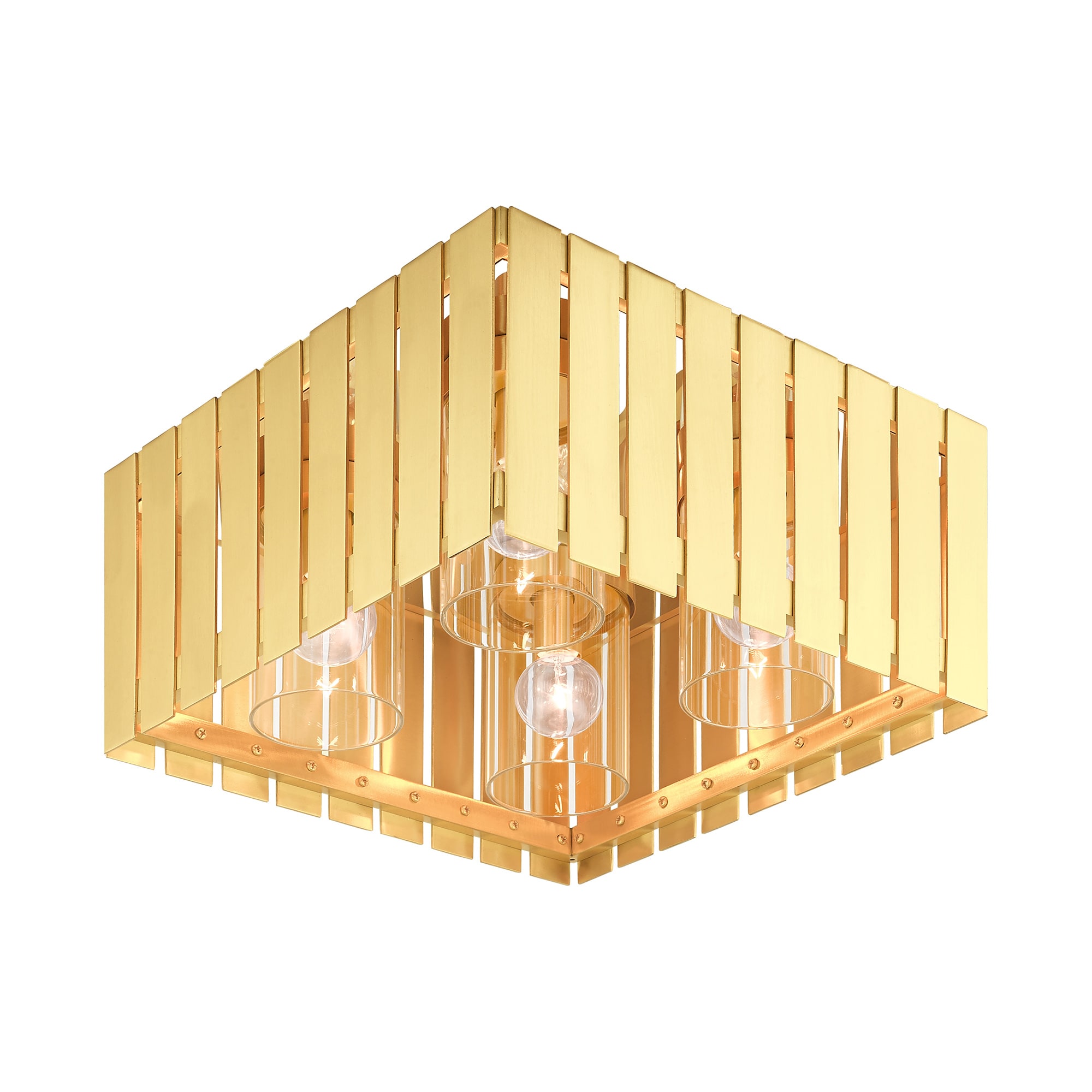 Satin Brass Greenwich Geometric 4-Light Indoor/Outdoor Flush Mount