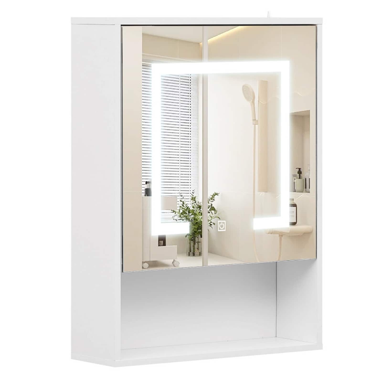 SUGIFT Medicine Cabinet 24-in with Mirror and 3-Color LED Lights Recessed or Surface Mount - White