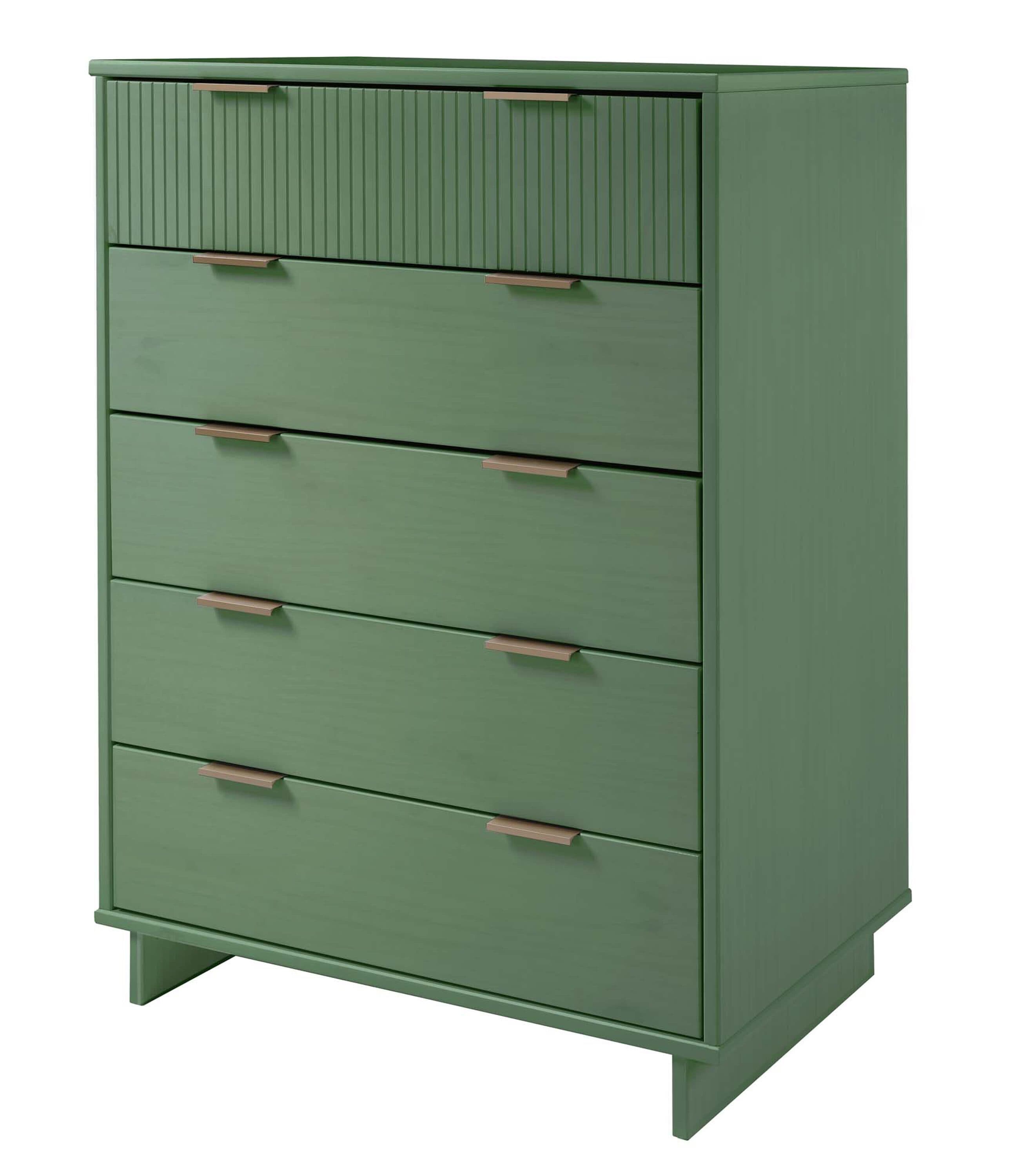 Granville Sage Green Modern 5-Drawer Chest with Metal Handles