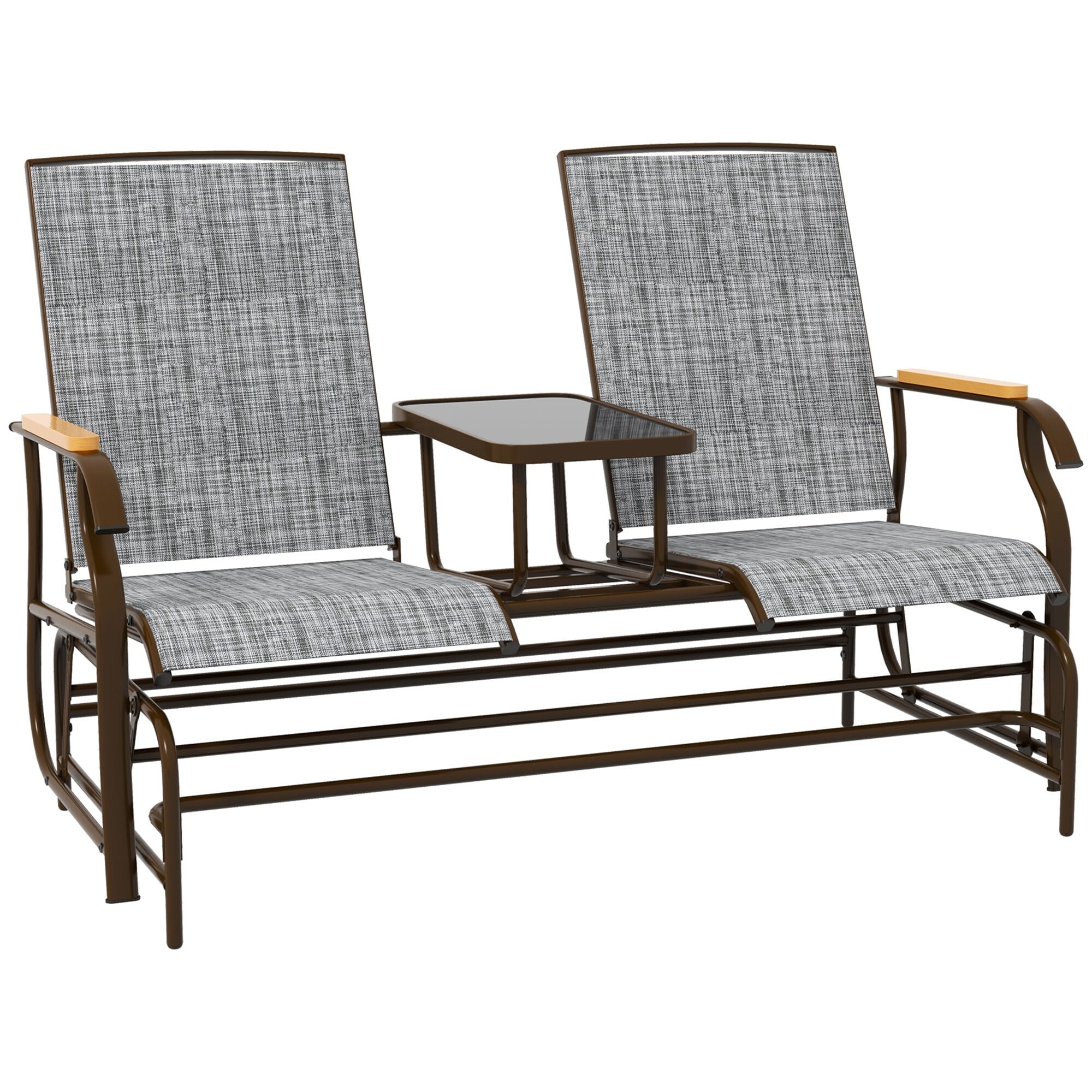 Miki Shinly AB-4325-162JJ Outdoor Patio Chair Set of 2 Brown Steel Frame Glider Conversation Chair with Gray Mesh Seat