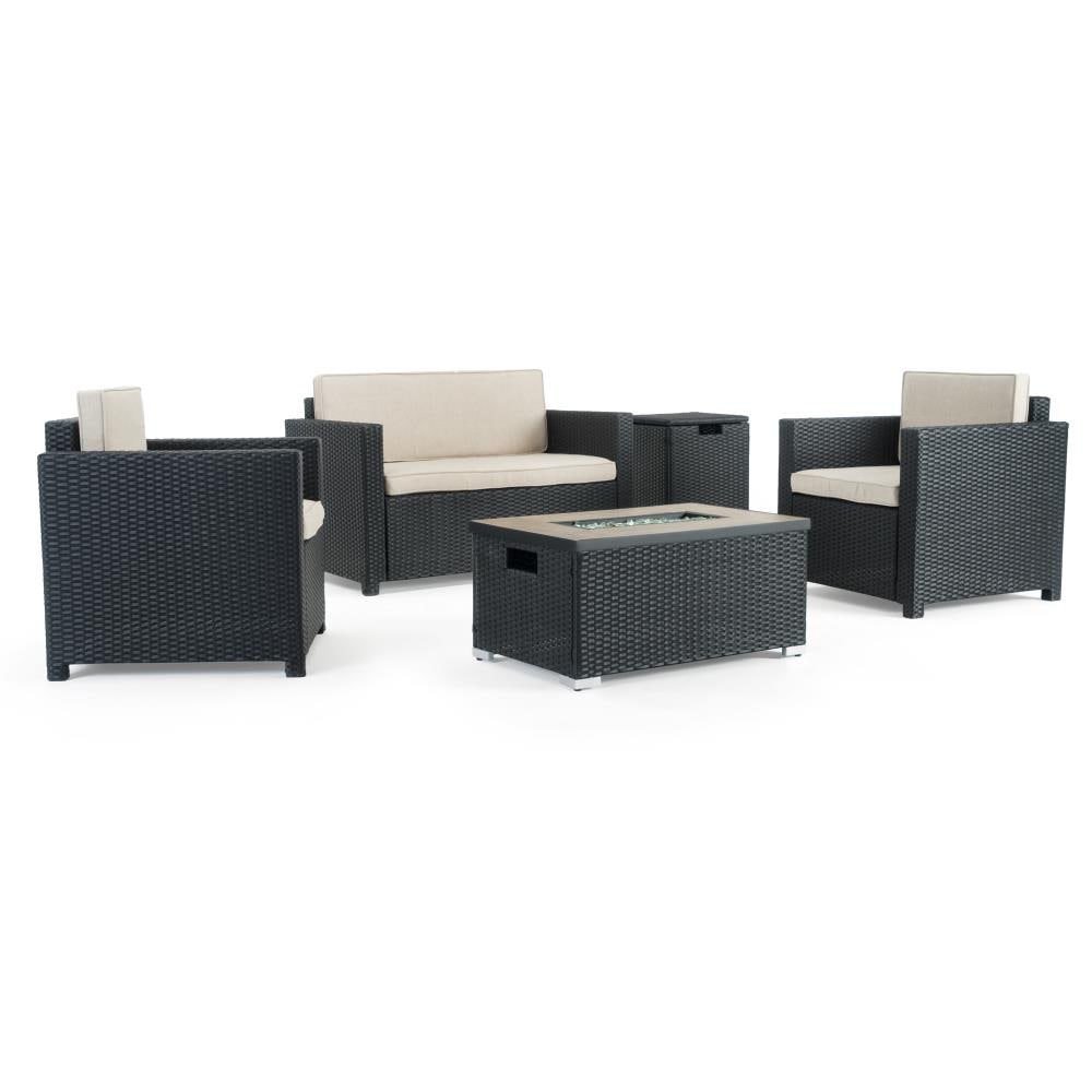 Sego Lily SL-SS4FT-13-BLK-K Boulder 4-Piece Wicker Patio Conversation Set with Off-white Cushions