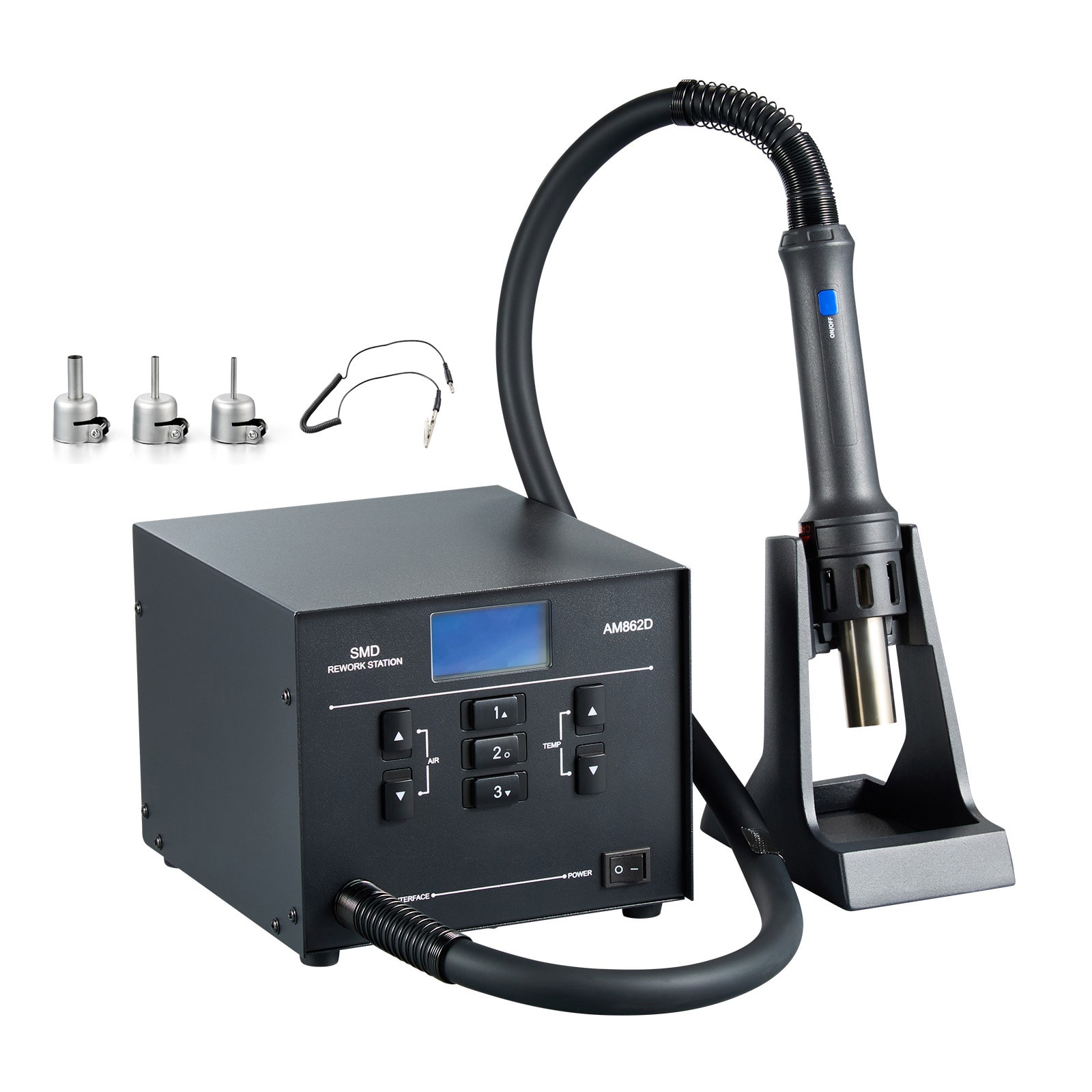 SVOPES SVOPESRFFXTTS16621V1 1 x Hot Air Gun Holder 3 x Hot Air Nozzles 1 x Power Cord 1 x Grounding Wire 1 x User Manual Soldering station
