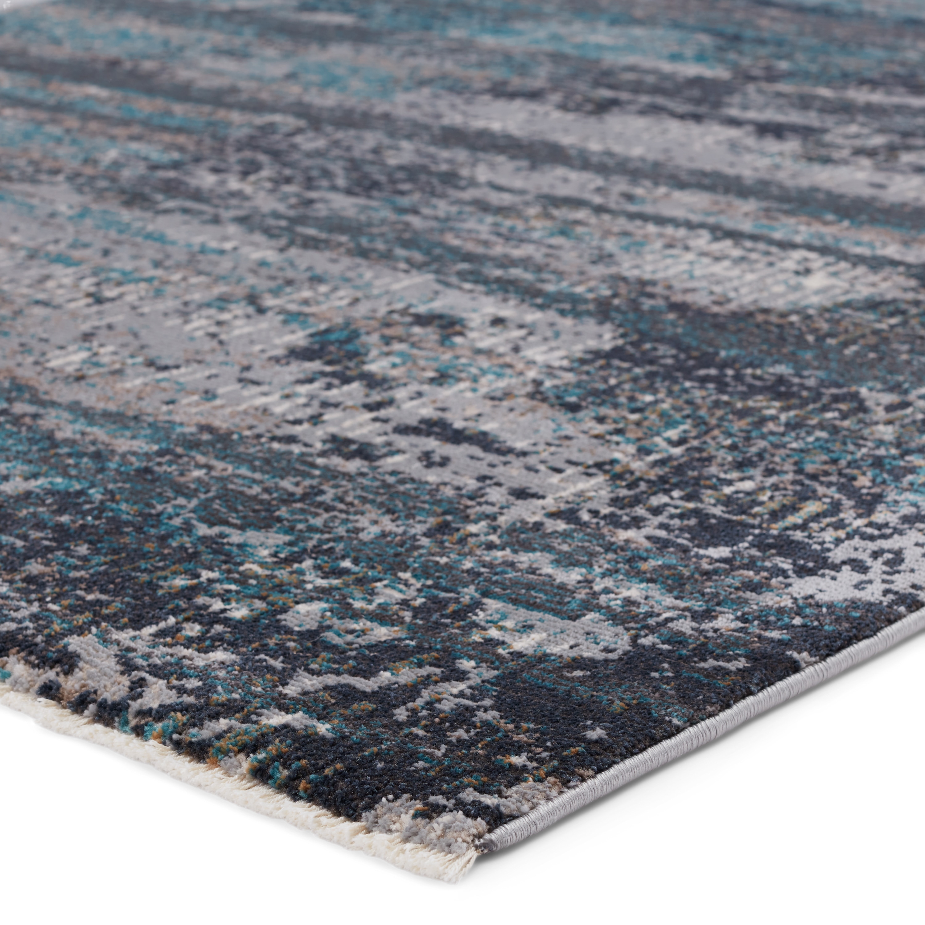 Myriad Aubra Abstract Fringe 3x12 Gray and Teal Area Rug