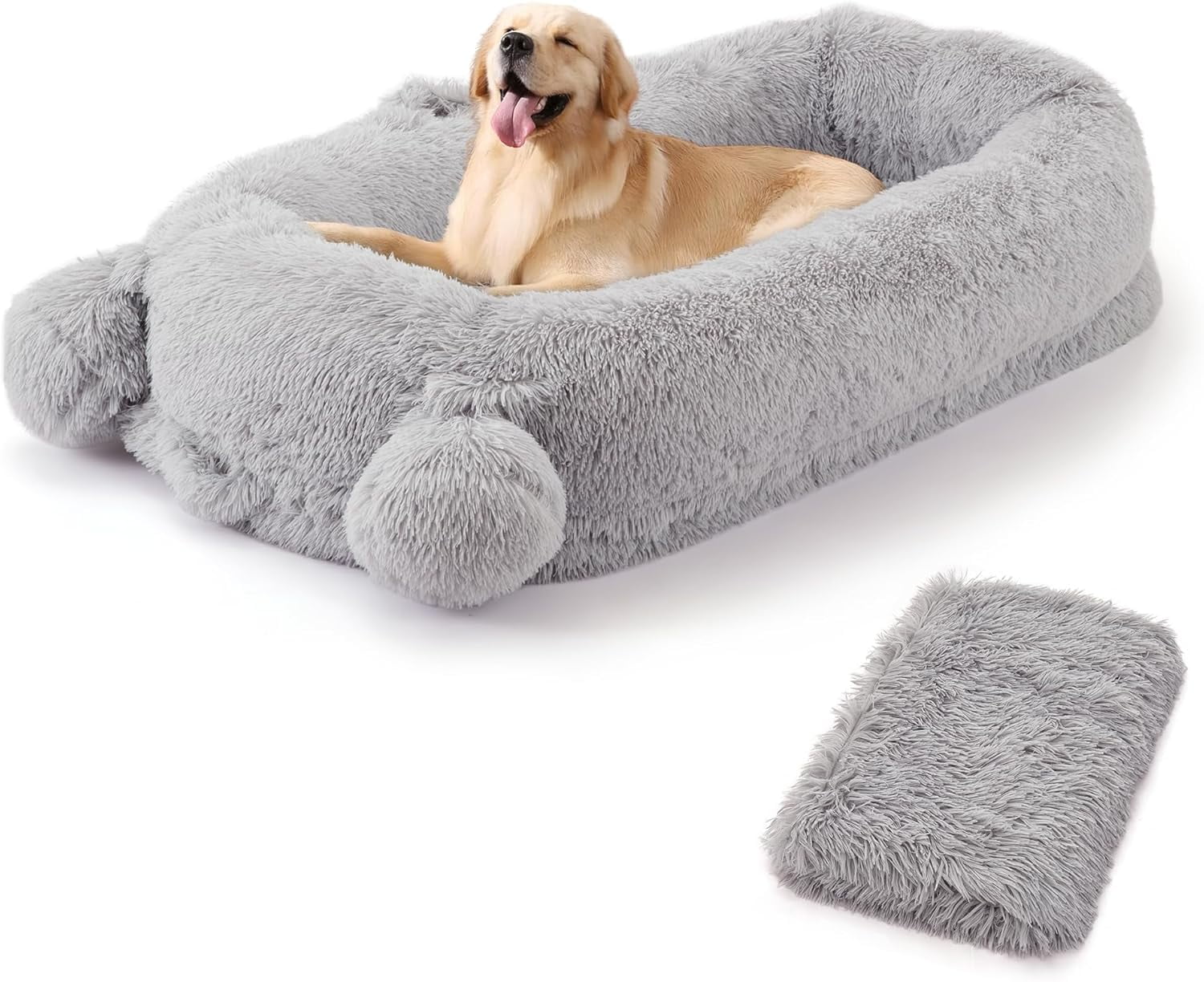Garvee - 71Inch Human Sized Dog Bed with Plush Blanket 2 Side Storage Pockets Portable Handle Rem...