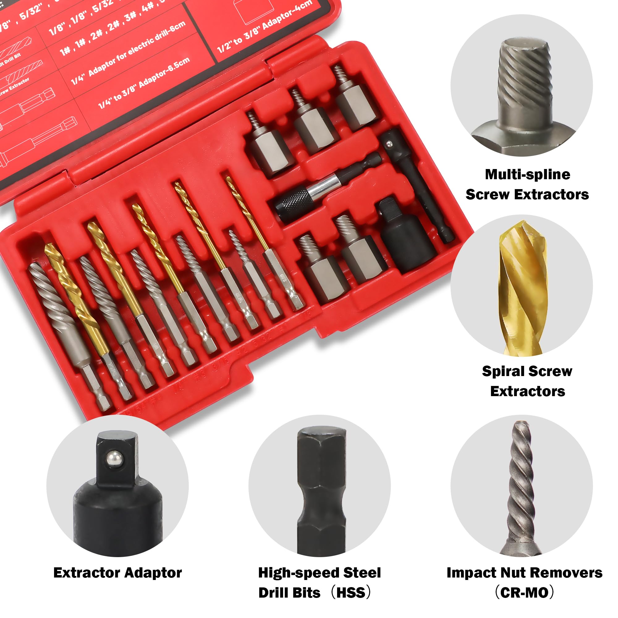 Ahfiwaso 22pcs Screw Extractor Set Multi Spline Bolt Remover Set Left ...