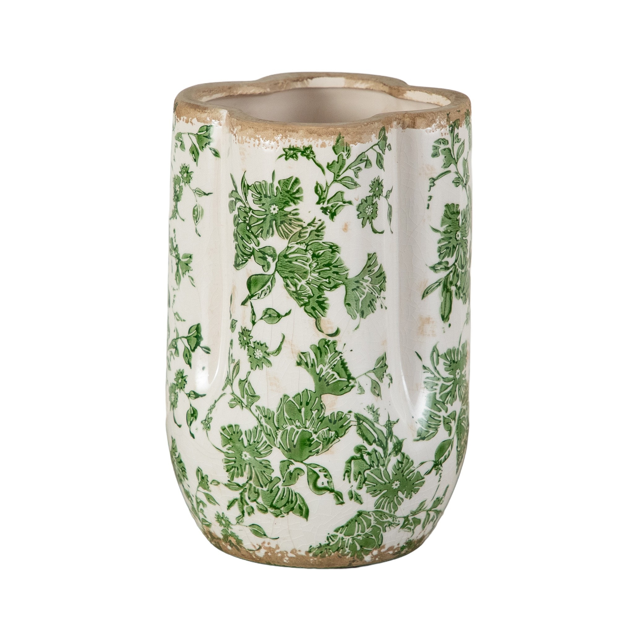 Nearly Natural - 6-in W x 6-in L x 9-in H Green Glazed ceramic Round Indoor Planter