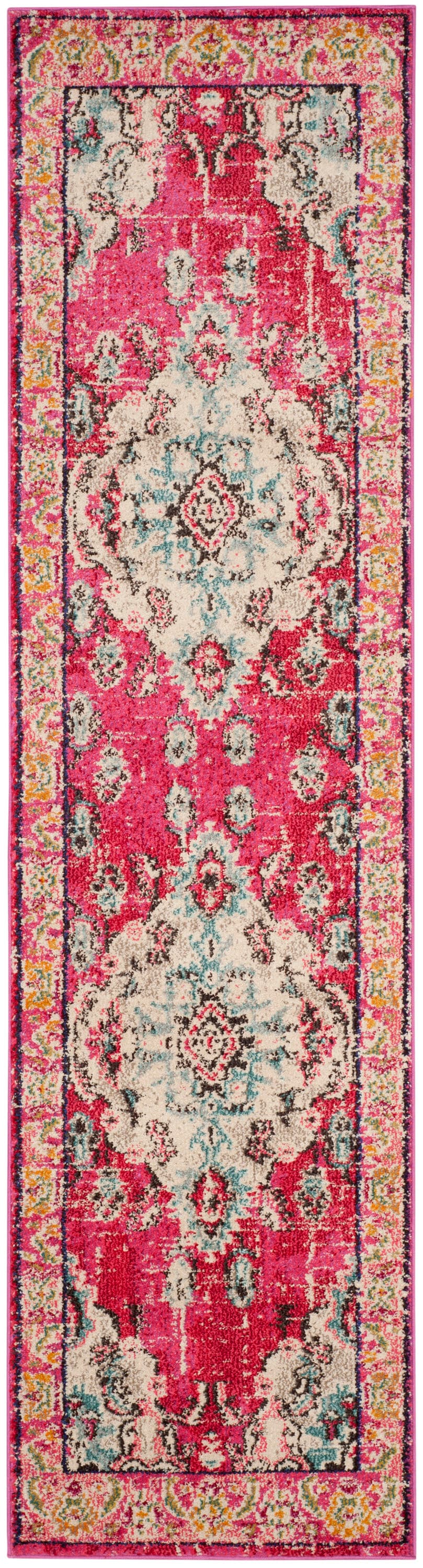 Safavieh MNC243D-218 Monaco Mahal 2 x 18 (ft) Loomed Polypropylene Pink/Multi Rectangular Indoor Distressed/Overdyed Oriental Runner rug