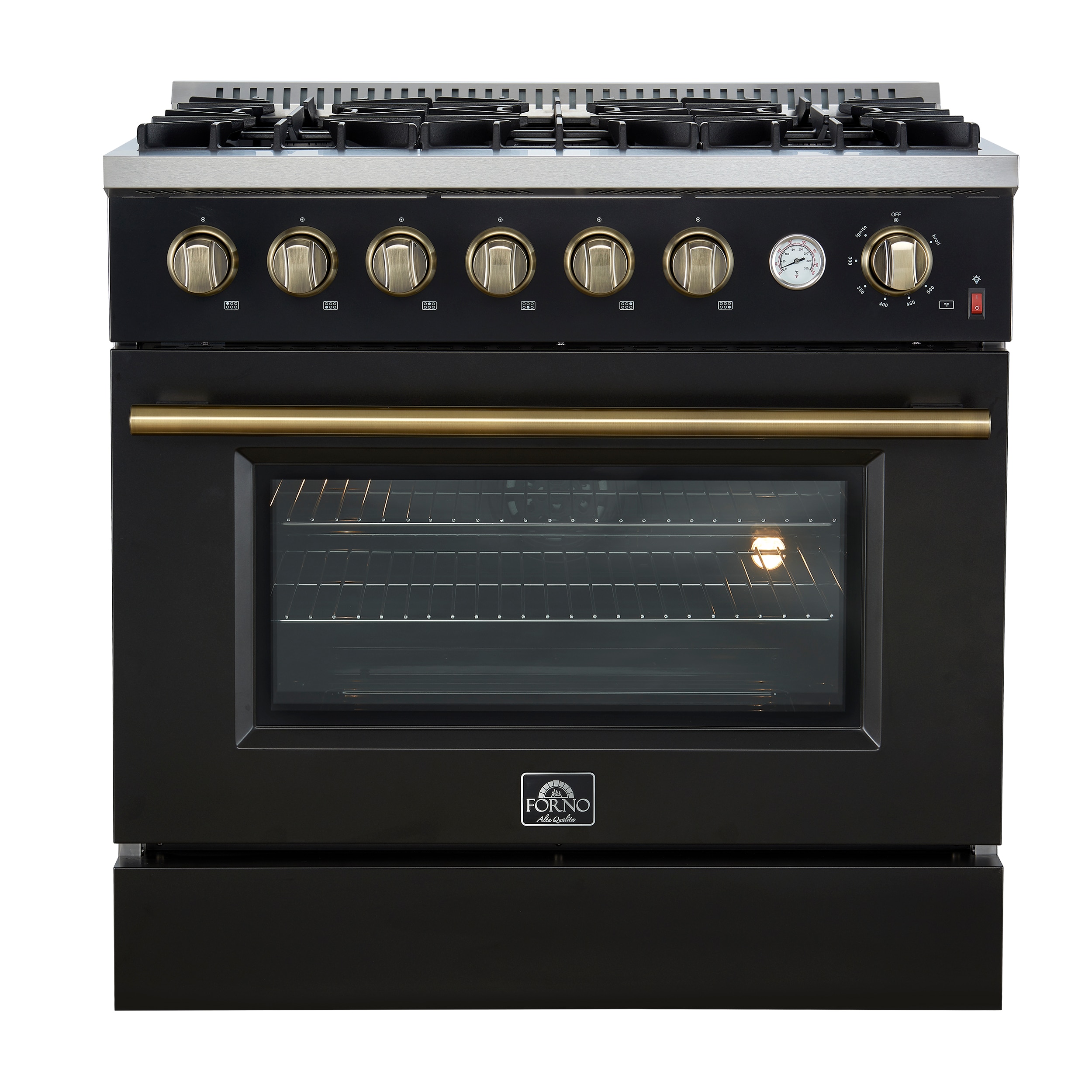FORNO Marco 36-in 6 burners 5.36-cu ft Convection Oven Freestanding Natural Gas Range ( Black ) #FFSGS6277-36BLK
