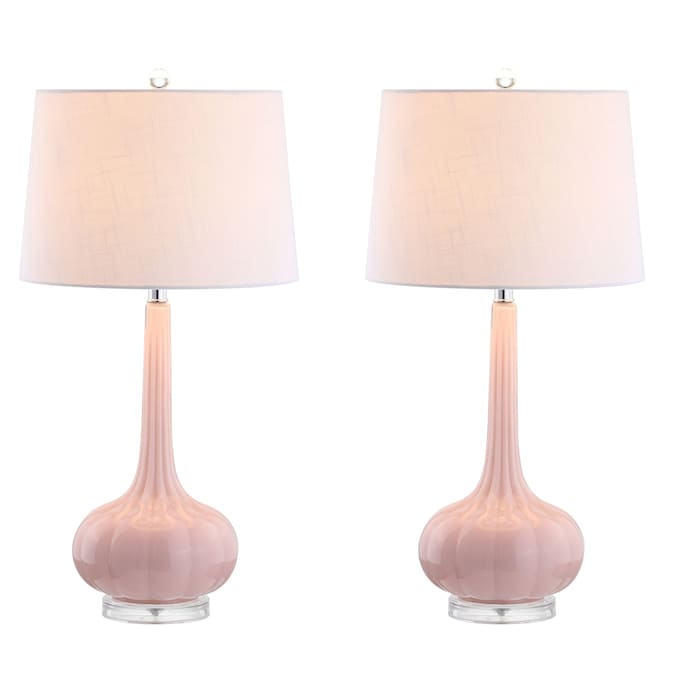 Chrome Rotary Socket Table Lamp, Chrome Glass Table Lamp With Pink Shade