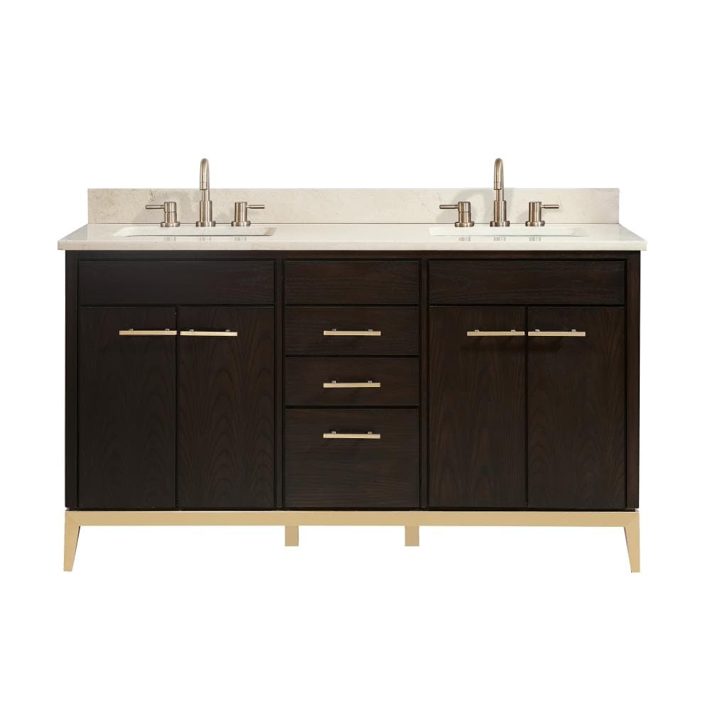 Avanity HEPBURN-VS61-DC-D Hepburn 61-in Dark chocolate Undermount Double sink Bathroom Vanity with Crema marfil Natural marble Top