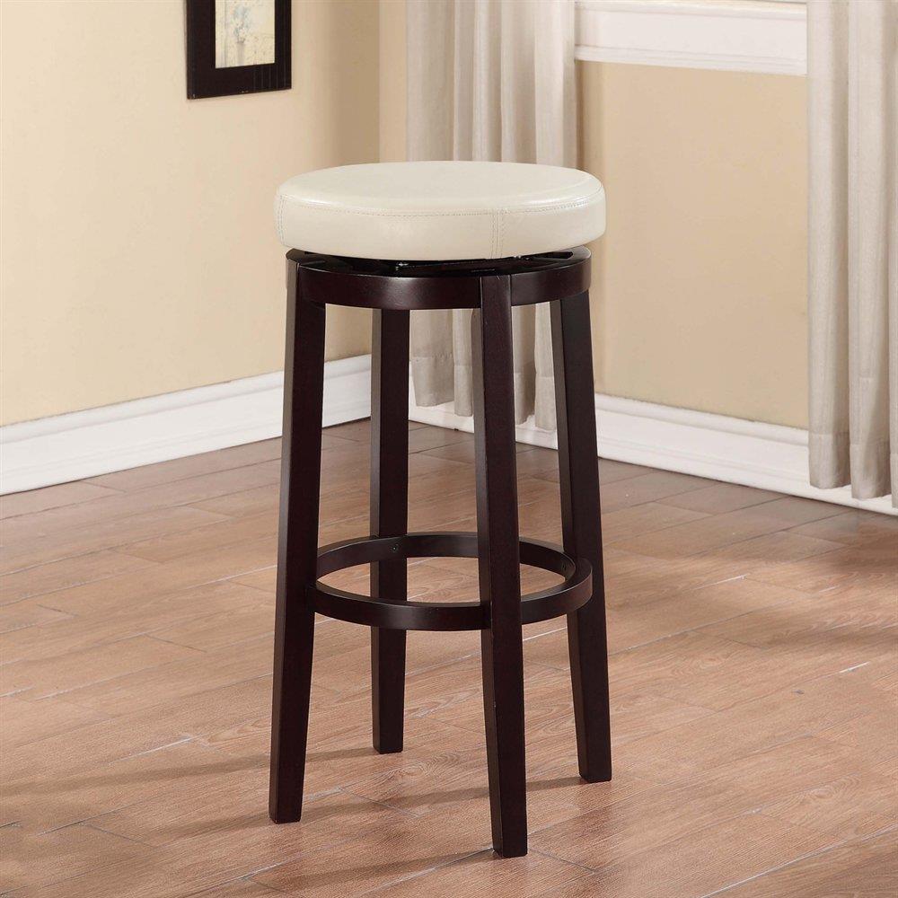Maya Transitional Swivel Backless Barstool in Brown Faux Leather